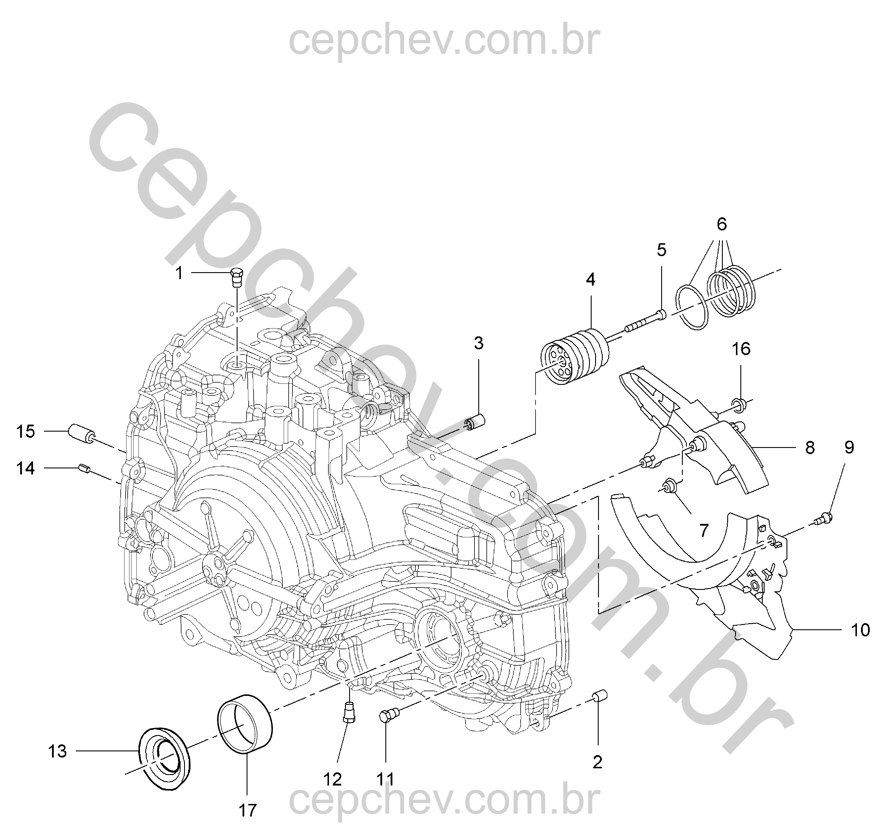Transmissão automática caixa com suportes, vedadores e componentes de fluido
