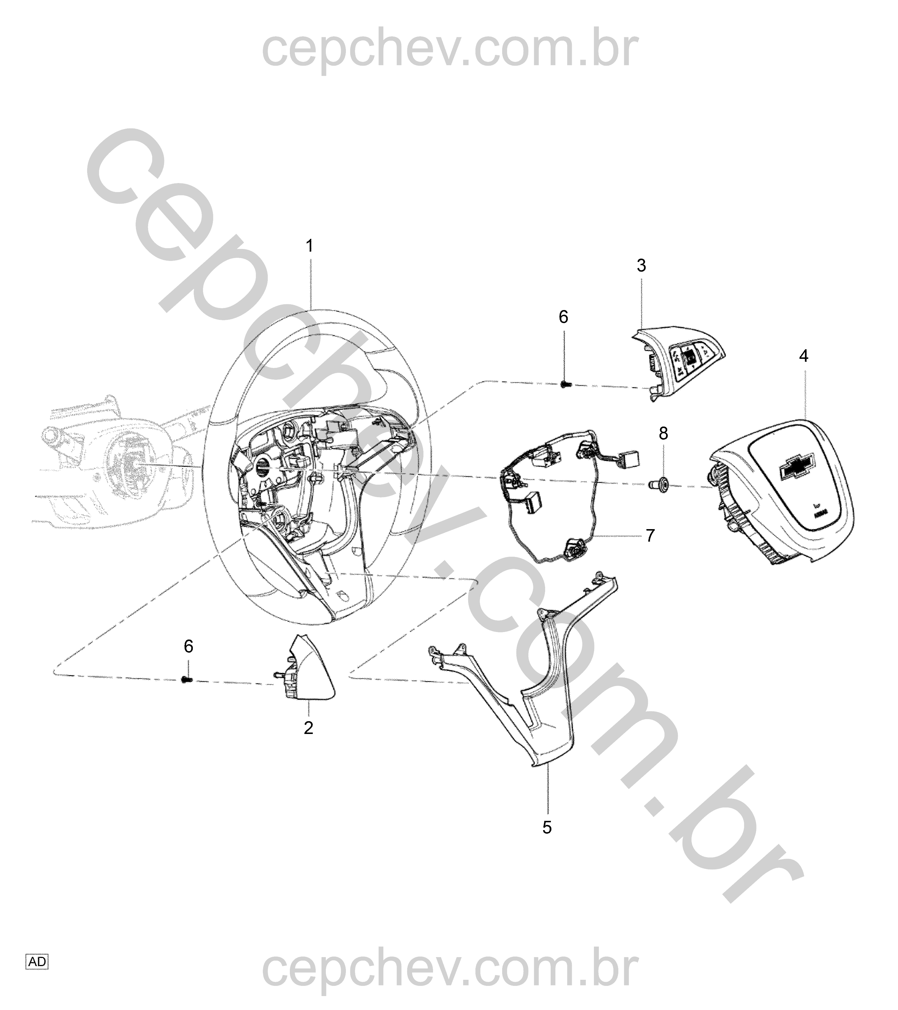 Volante e componentes de direção com airbag e controle de rádio integrado