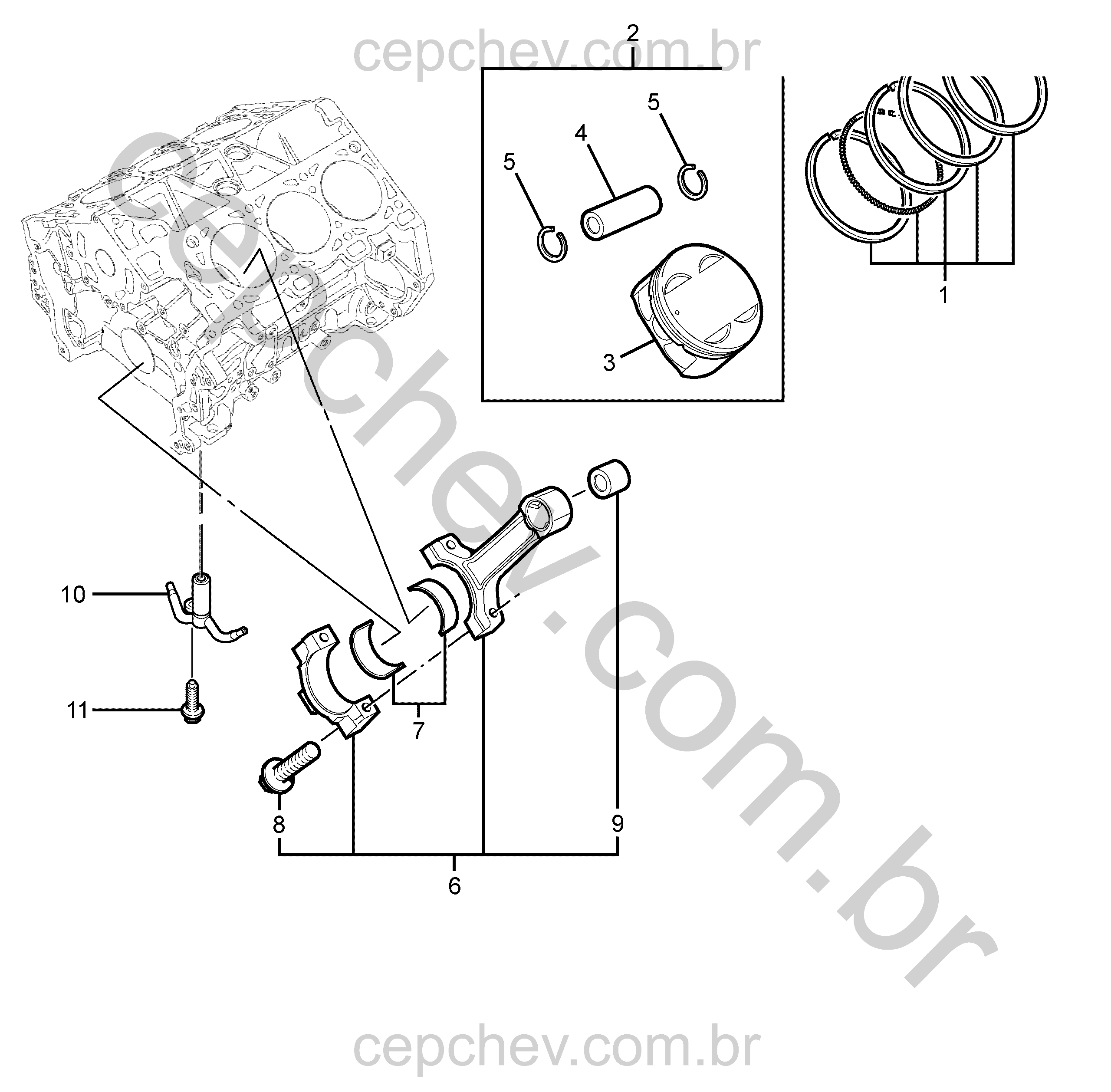 Motor V6 pistão, pino, anéis e rolamentos (1)