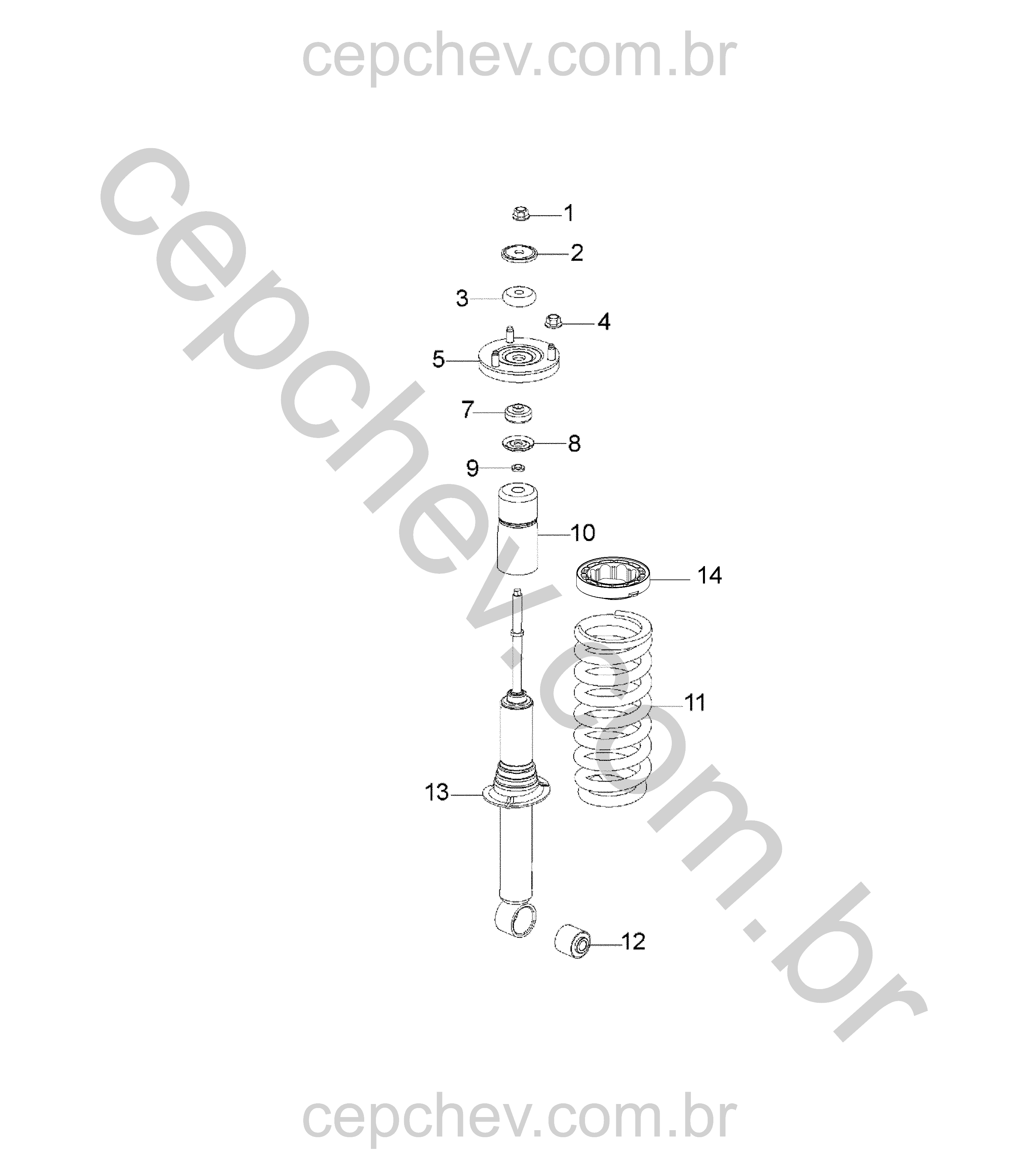 Suspensão dianteira com amortecedor, mola helicoidal e componentes (2017–2024)
