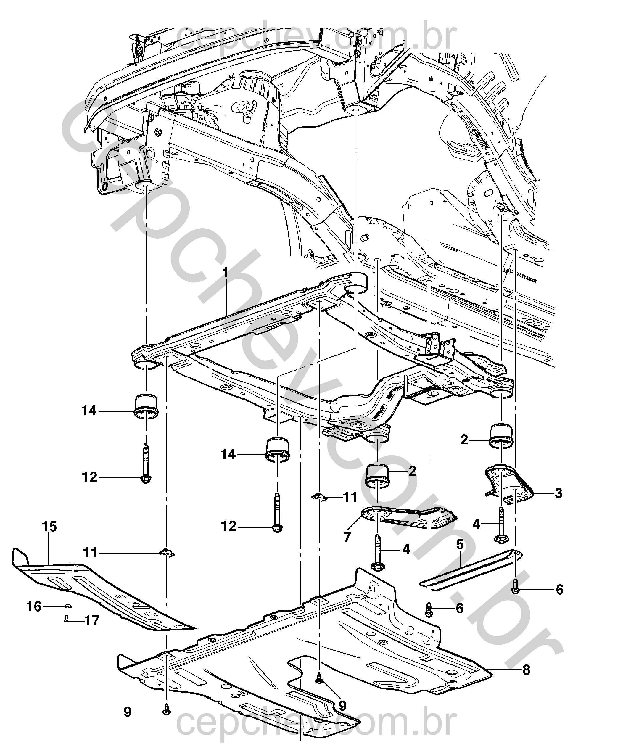 Estrutura e montagem do conjunto motor, transmissão e suspensão dianteira