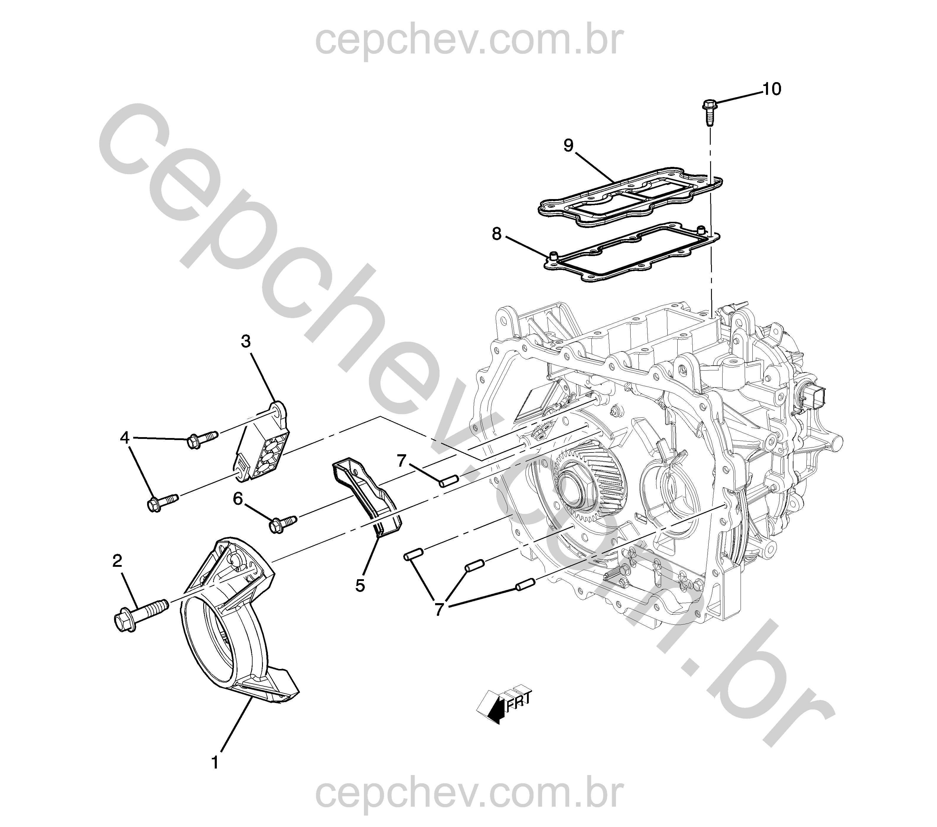 Transmissão automática e componentes do conjunto carcaça motor (2022–2023)