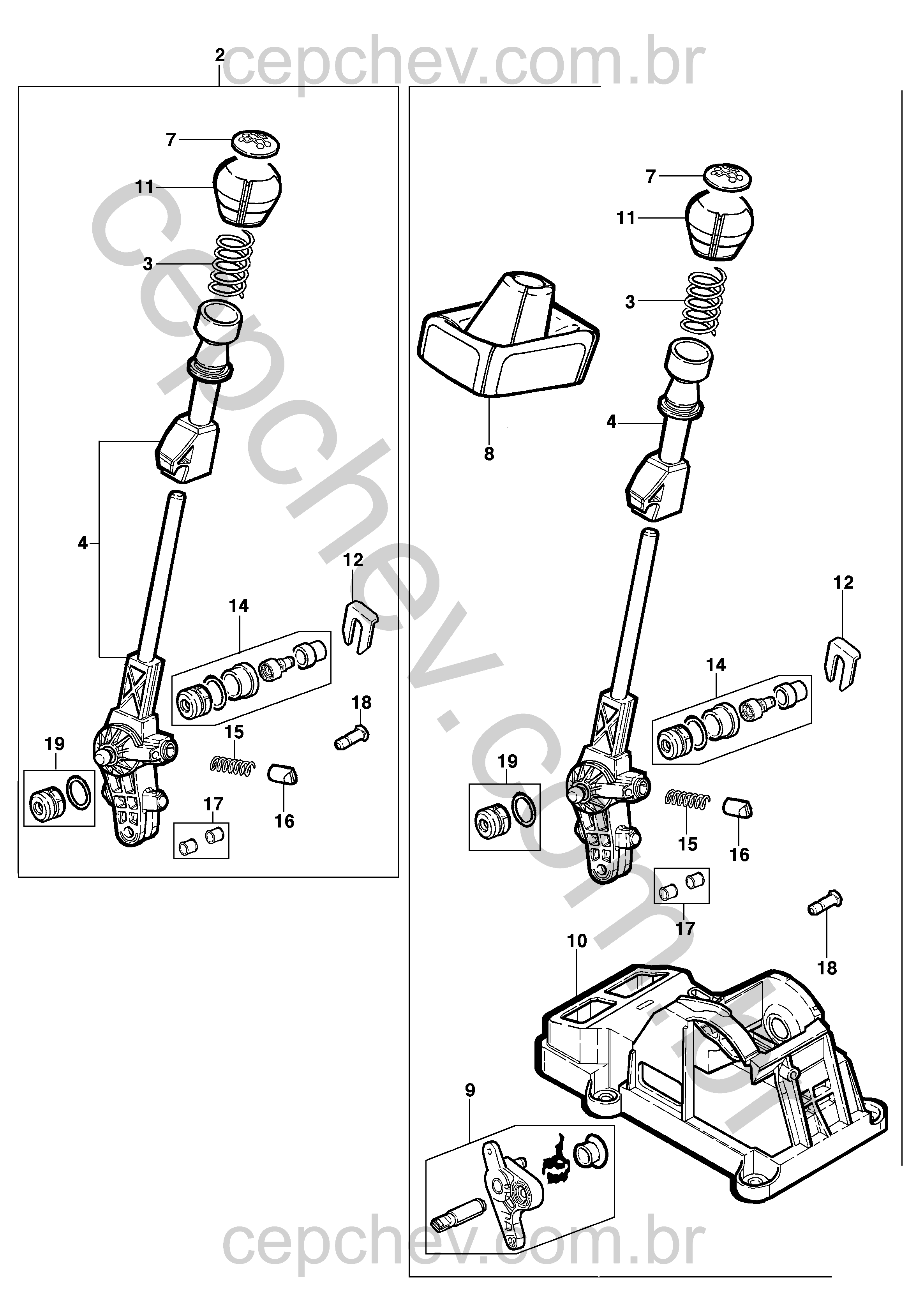 Alavanca e controle da transmissão manual (2013–2016)