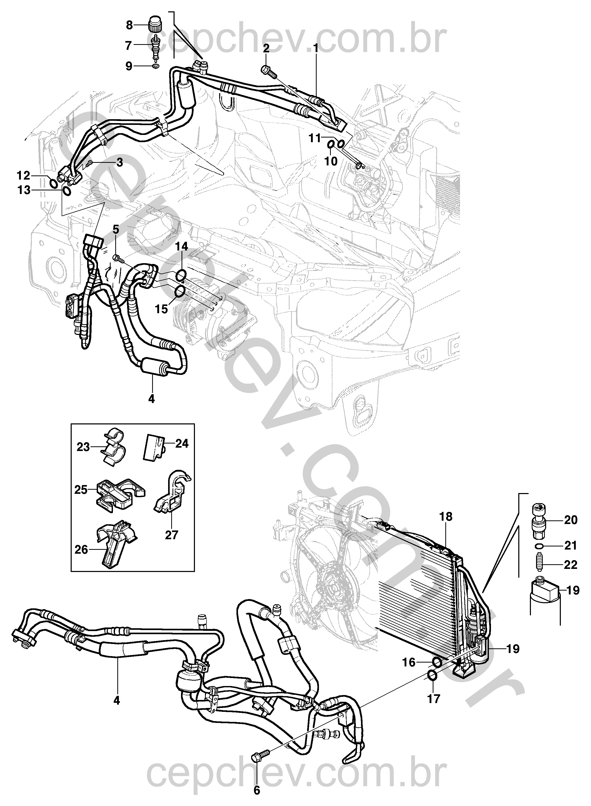 Linha do ar-condicionado motor gasolina sedan, hatch e pick-up