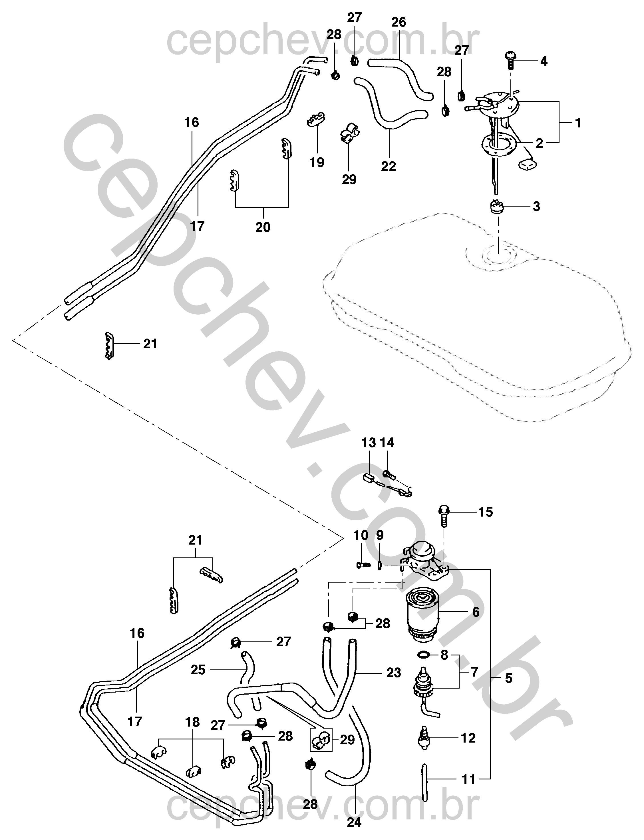 Linha e medidor de combustível para motor diesel (2001)