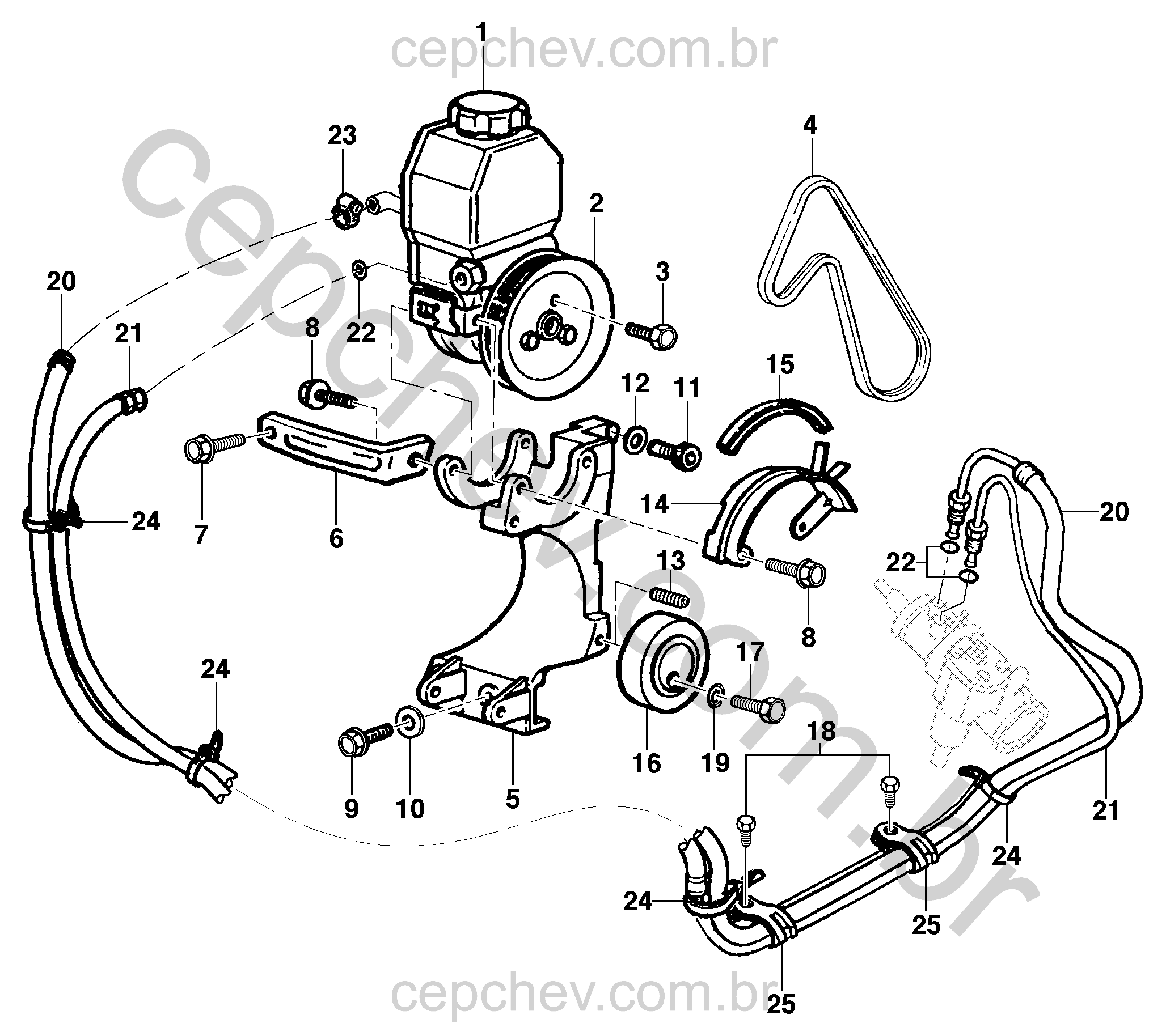 Bomba e linha da direção hidráulica para motor gasolina LM3