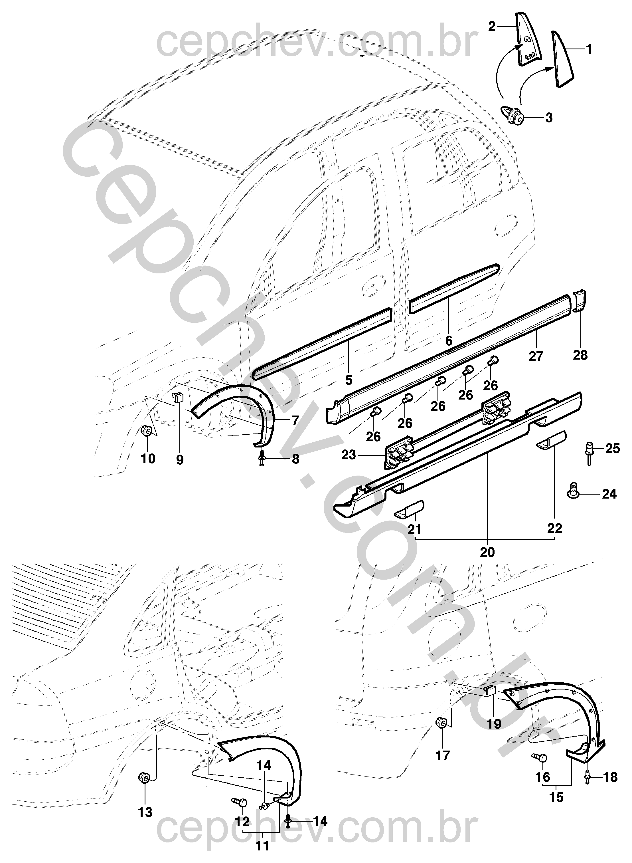 Acabamento externo lateral e traseiro para sedan e hatch