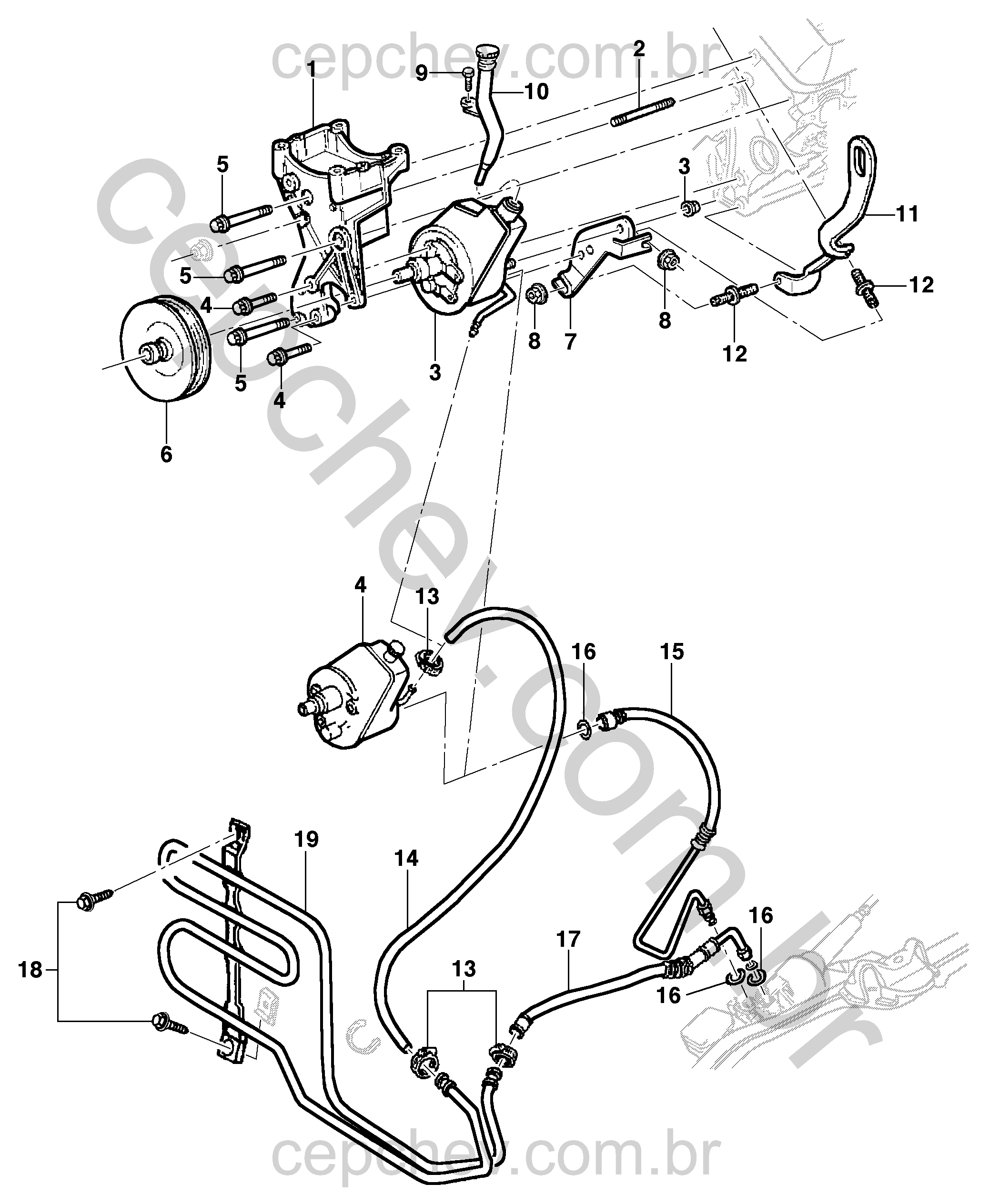 Bomba e linha da direção hidráulica para motor gasolina L35/LG3/LW9