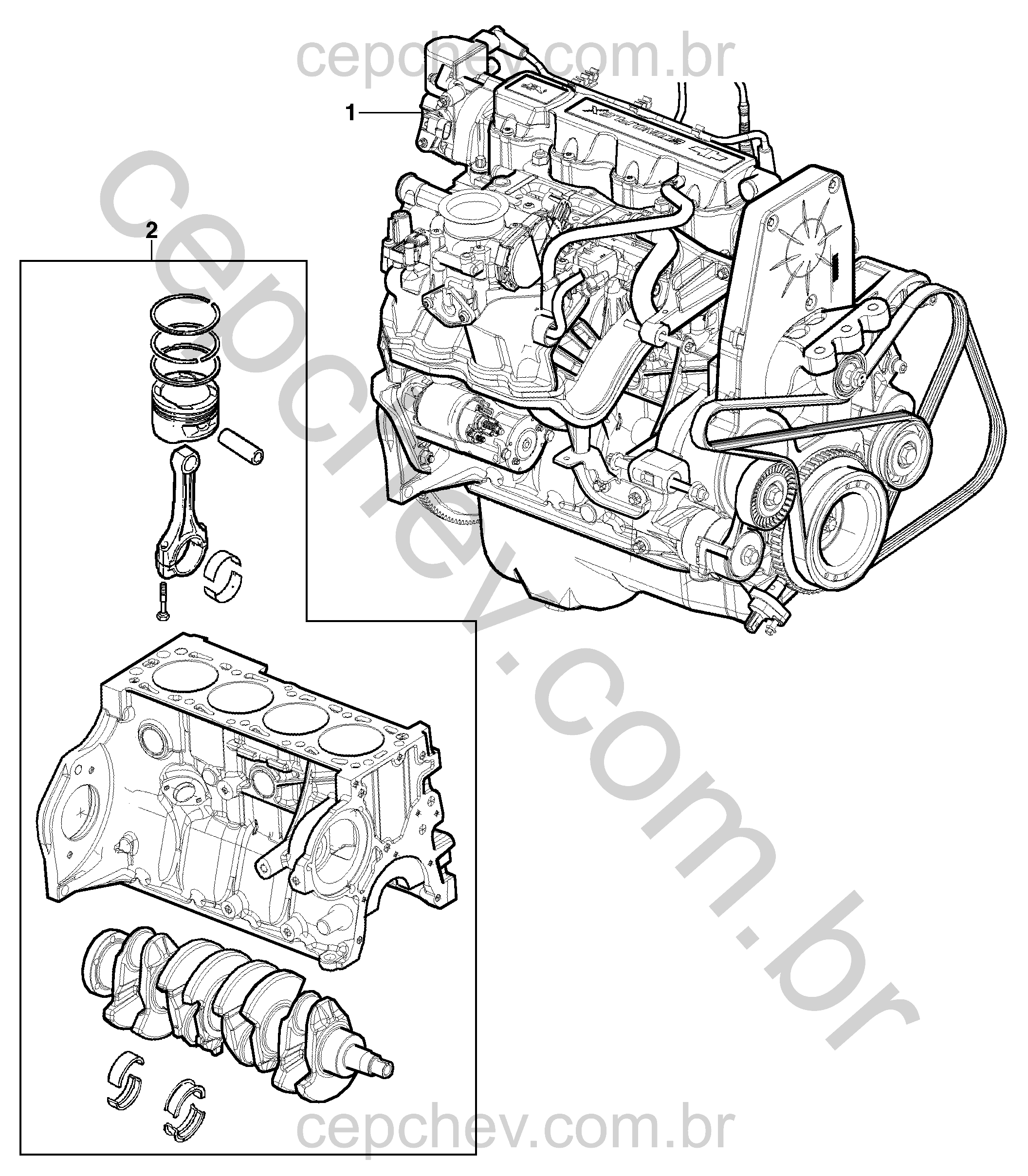 Conjunto motor 1.8 litro gasolina e motor parcial
