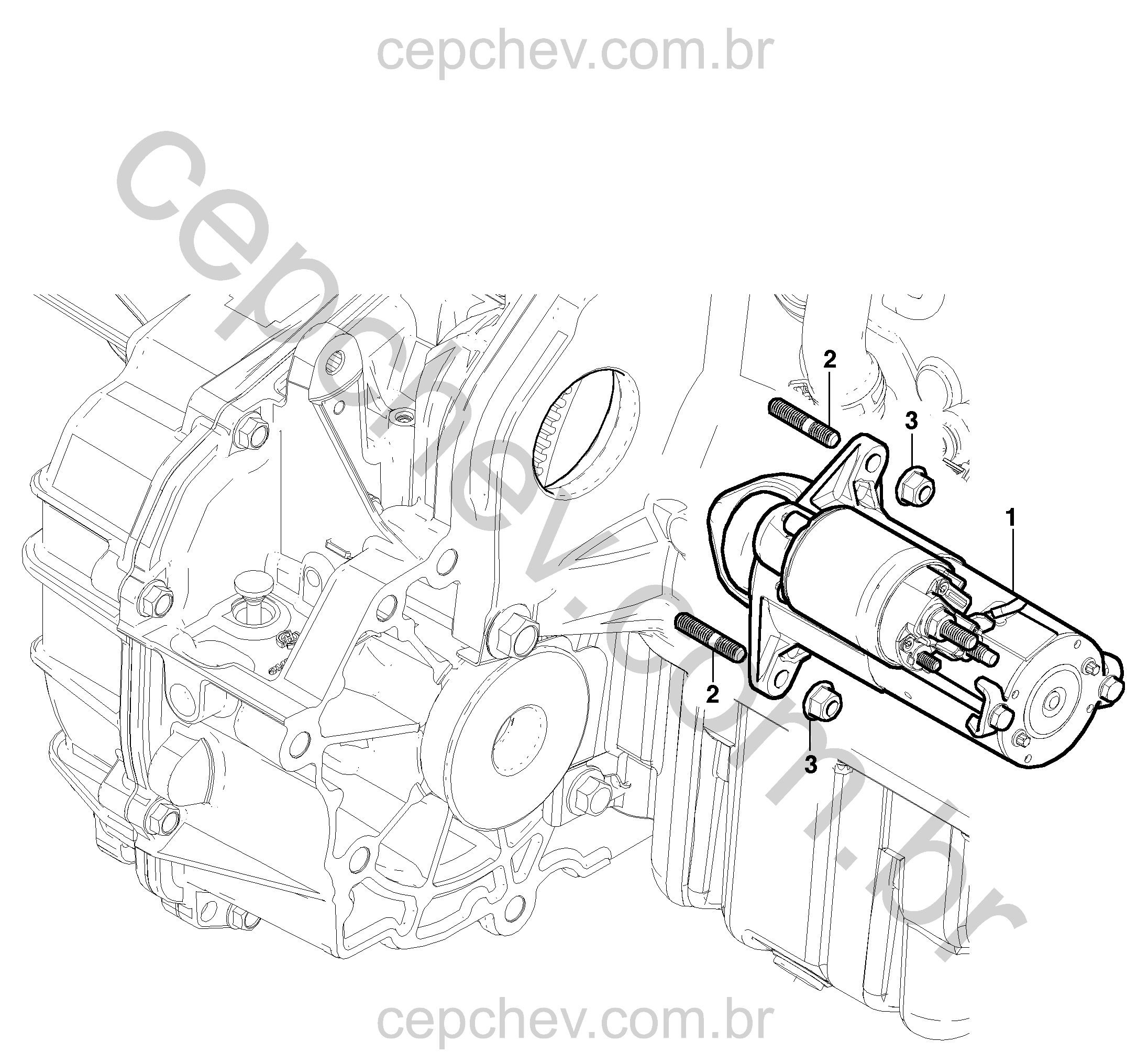 Suporte e motor de arranque com parafusos e porcas