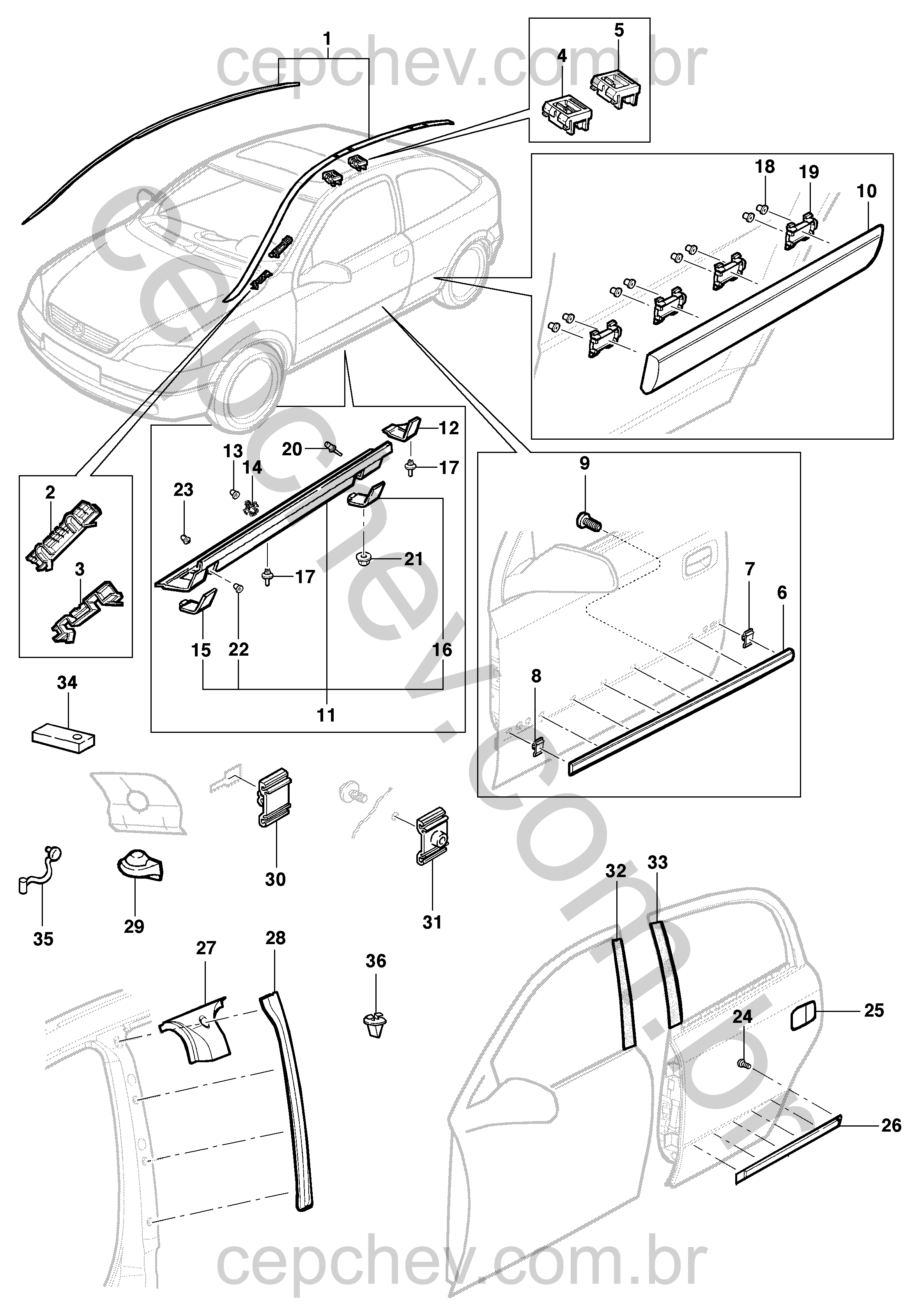 Molduras para hatch e sedan com retentor da trava da soleira