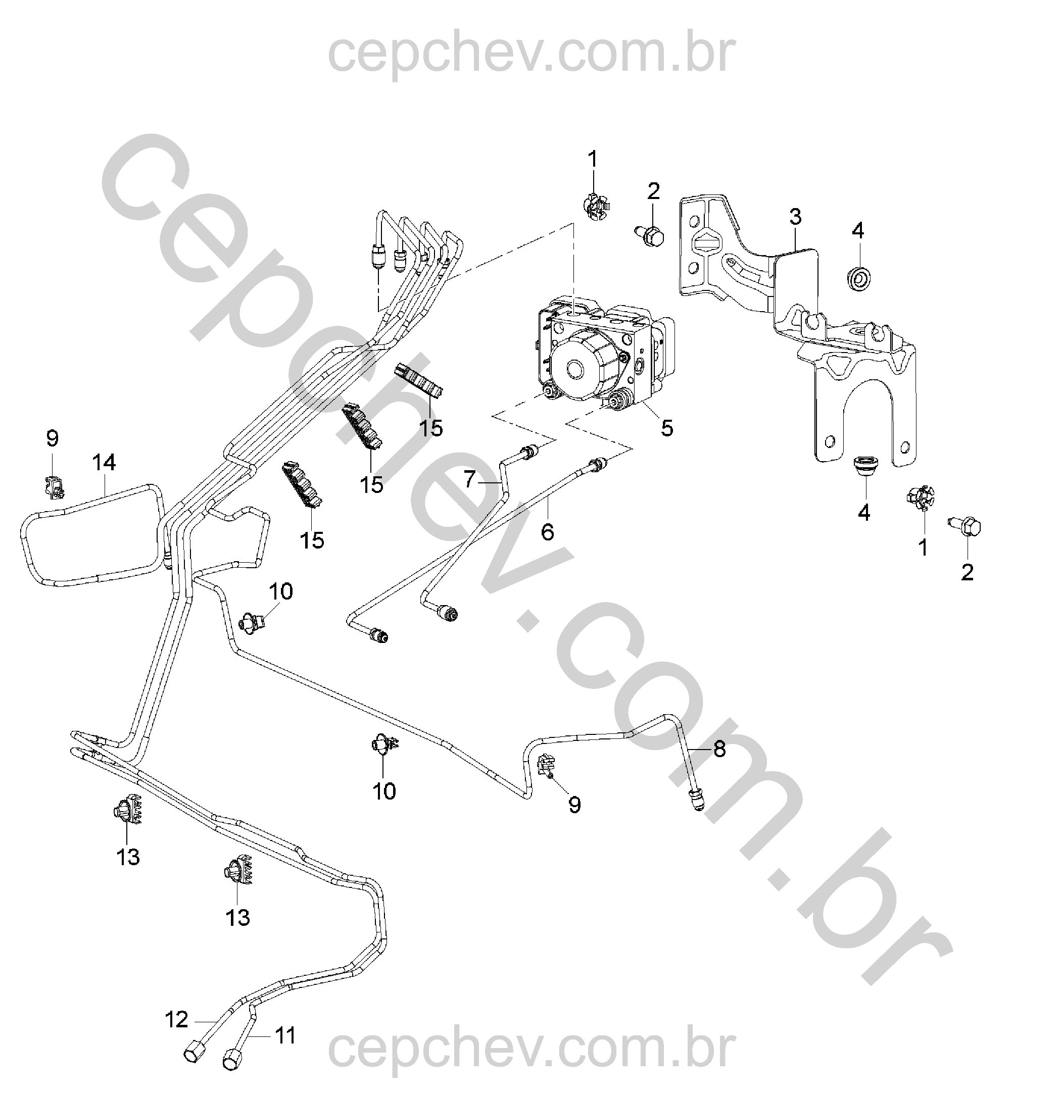 Tubulações e válvula modulador de pressão do freio dianteiro (2016–2017)
