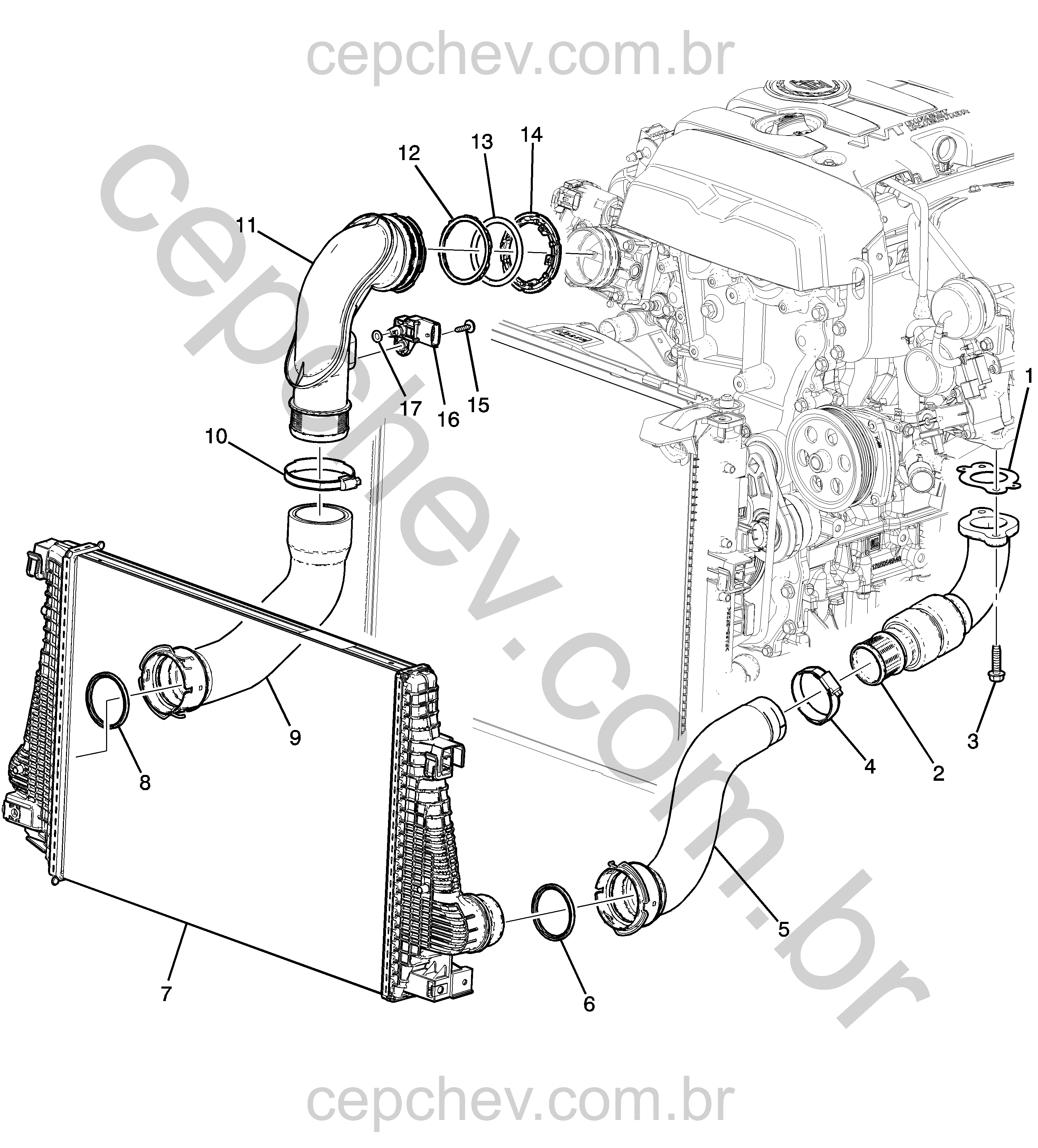 Sistema intercooler do turbo alimentador 2.0X com tubos, mangueiras e sensores