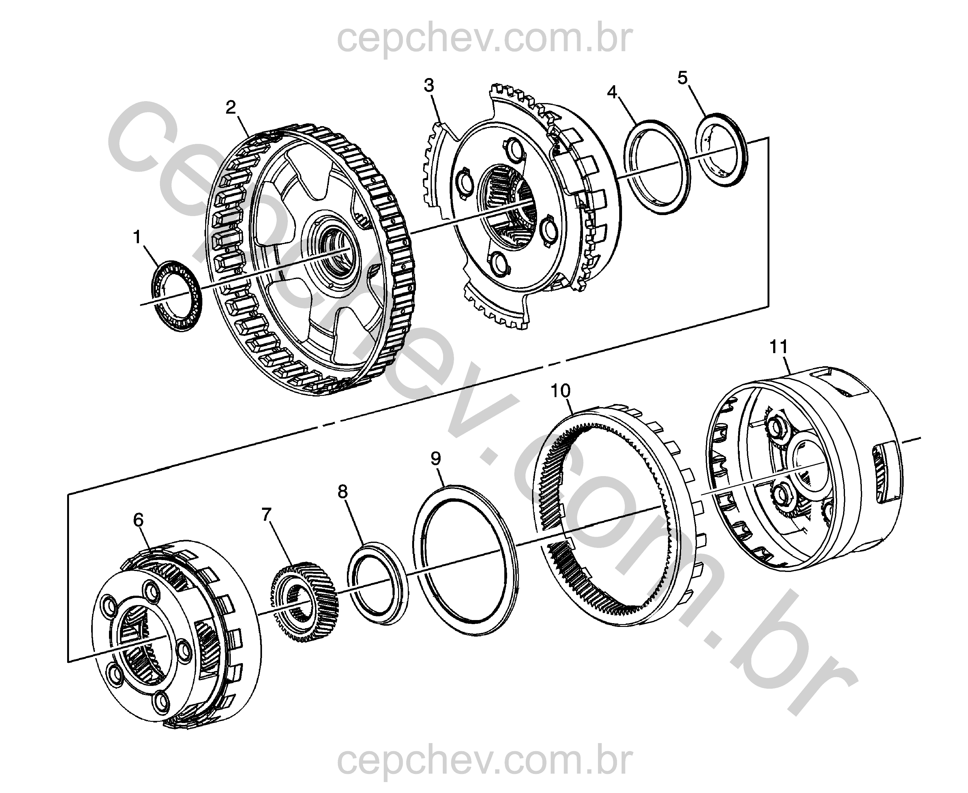 Transmissão automática engrenagens de entrada, saída e reação (2012)