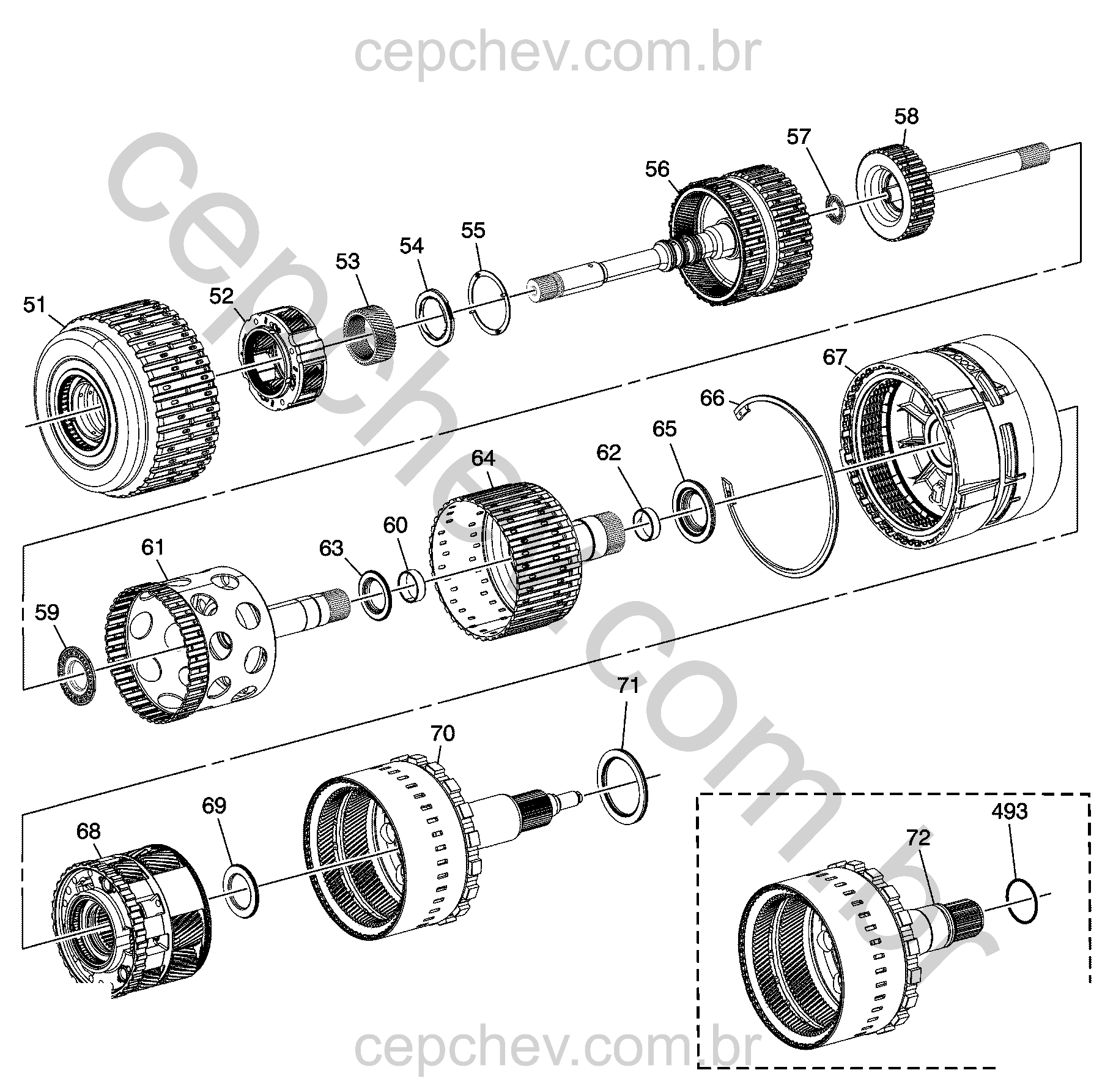 Transmissão automática MM1 (2013–2024) 2L com componentes internos e embreagens