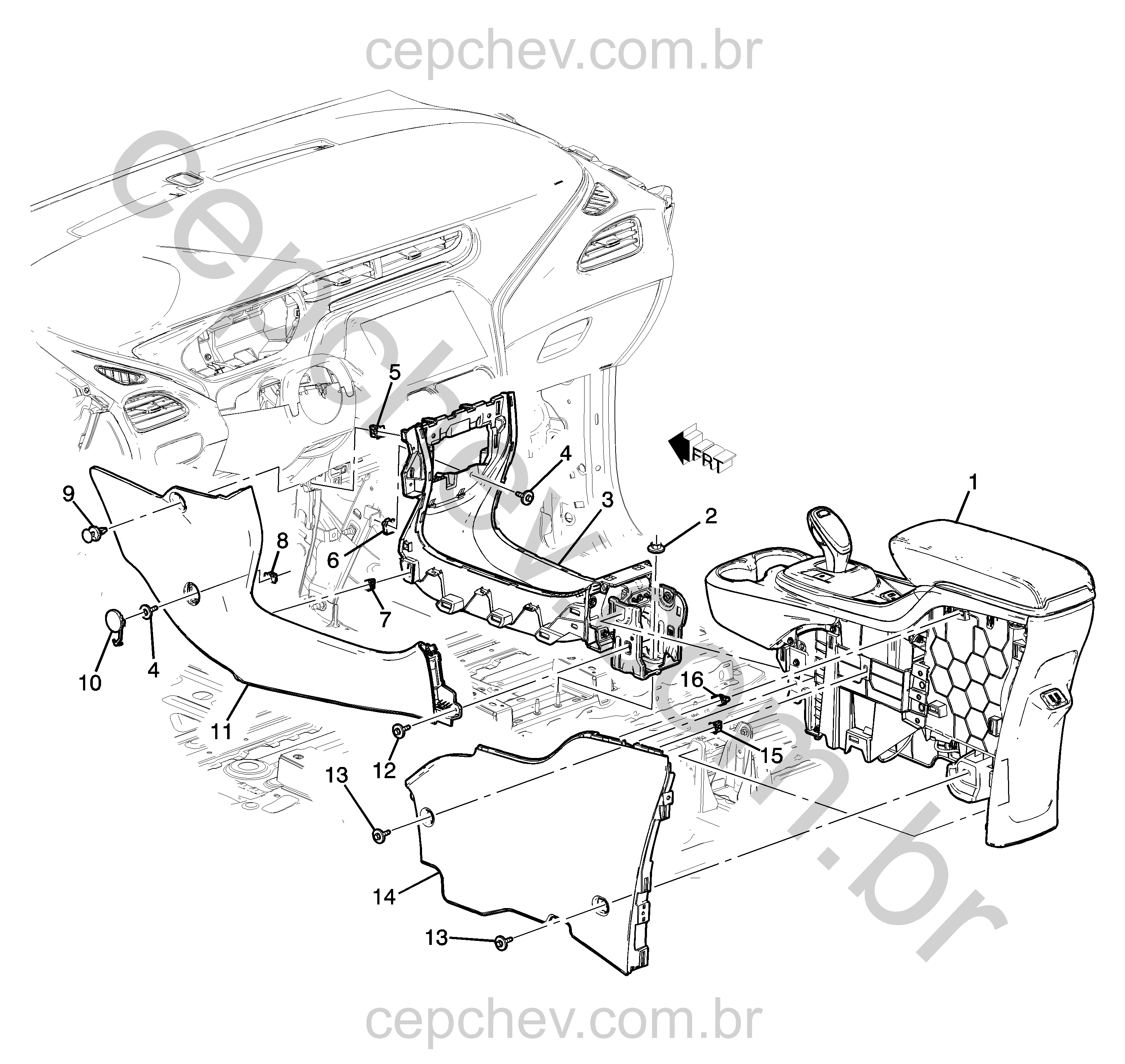 Console e assoalho dianteiro e traseiro (2017–2021) com fixação e acabamento