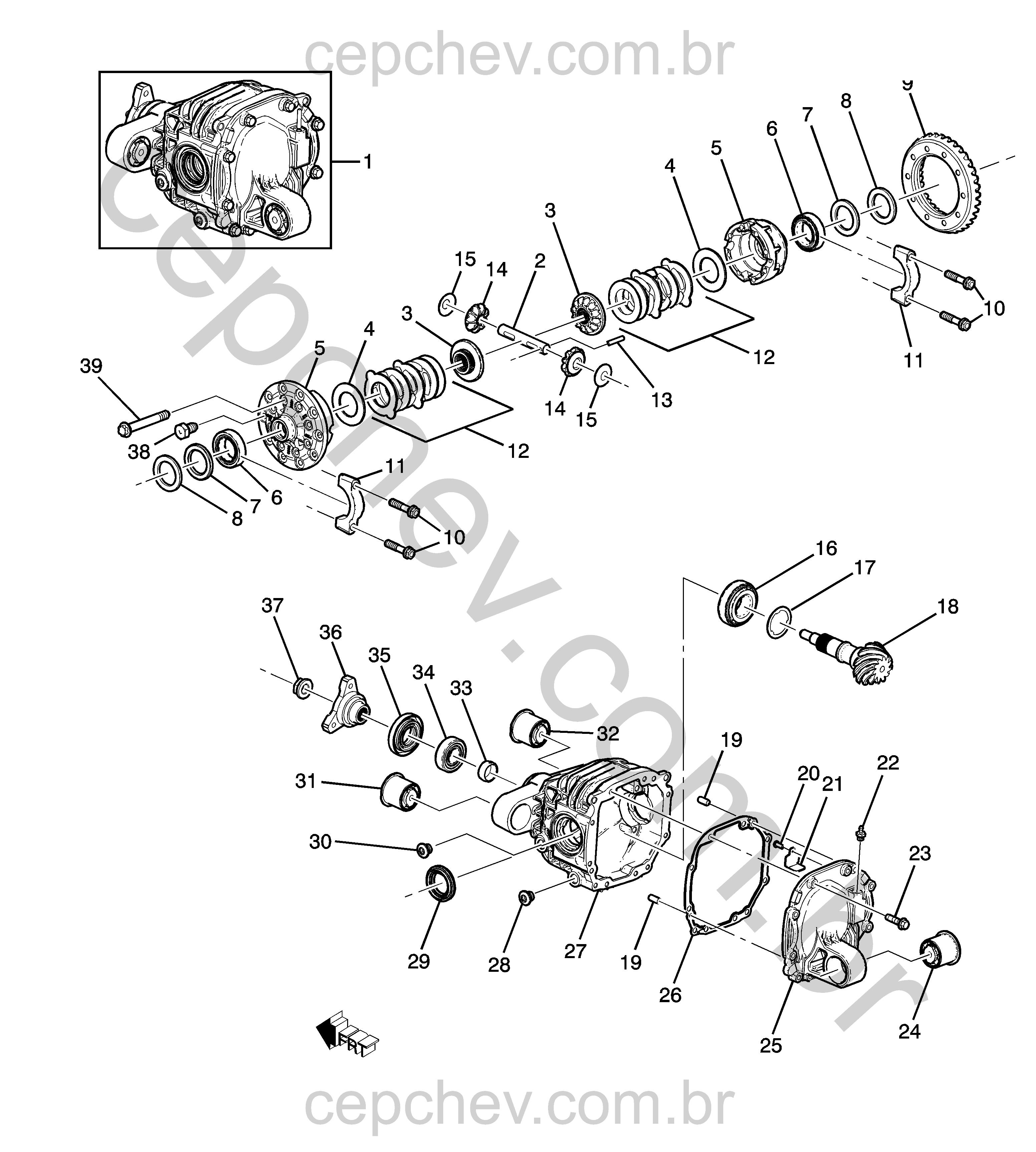 Suporte e componentes do diferencial manual MM6, MV5, M10 e automático MYC