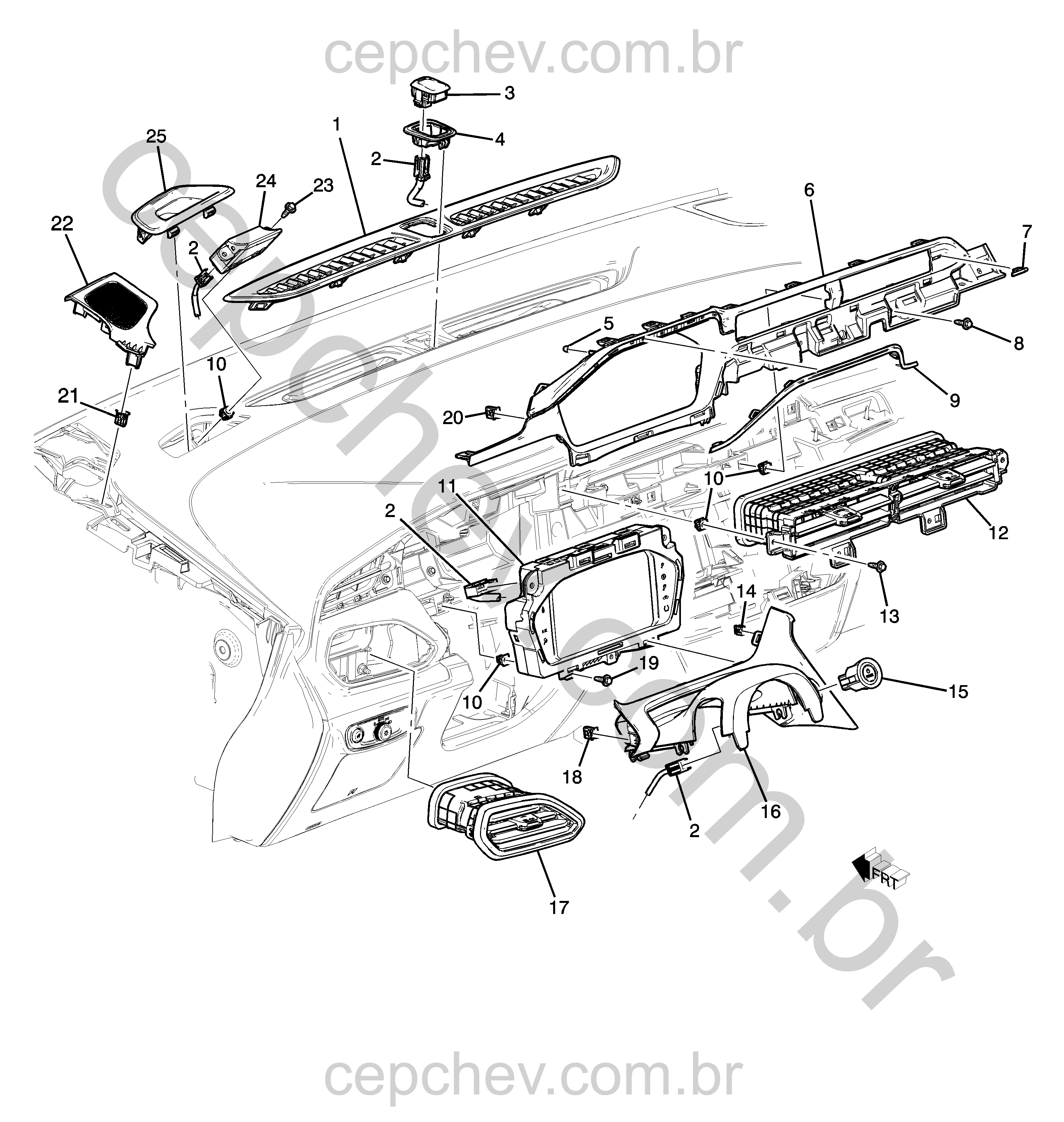 Painel de instrumentos superior esquerdo com alerta de colisão e saídas de ar (2)