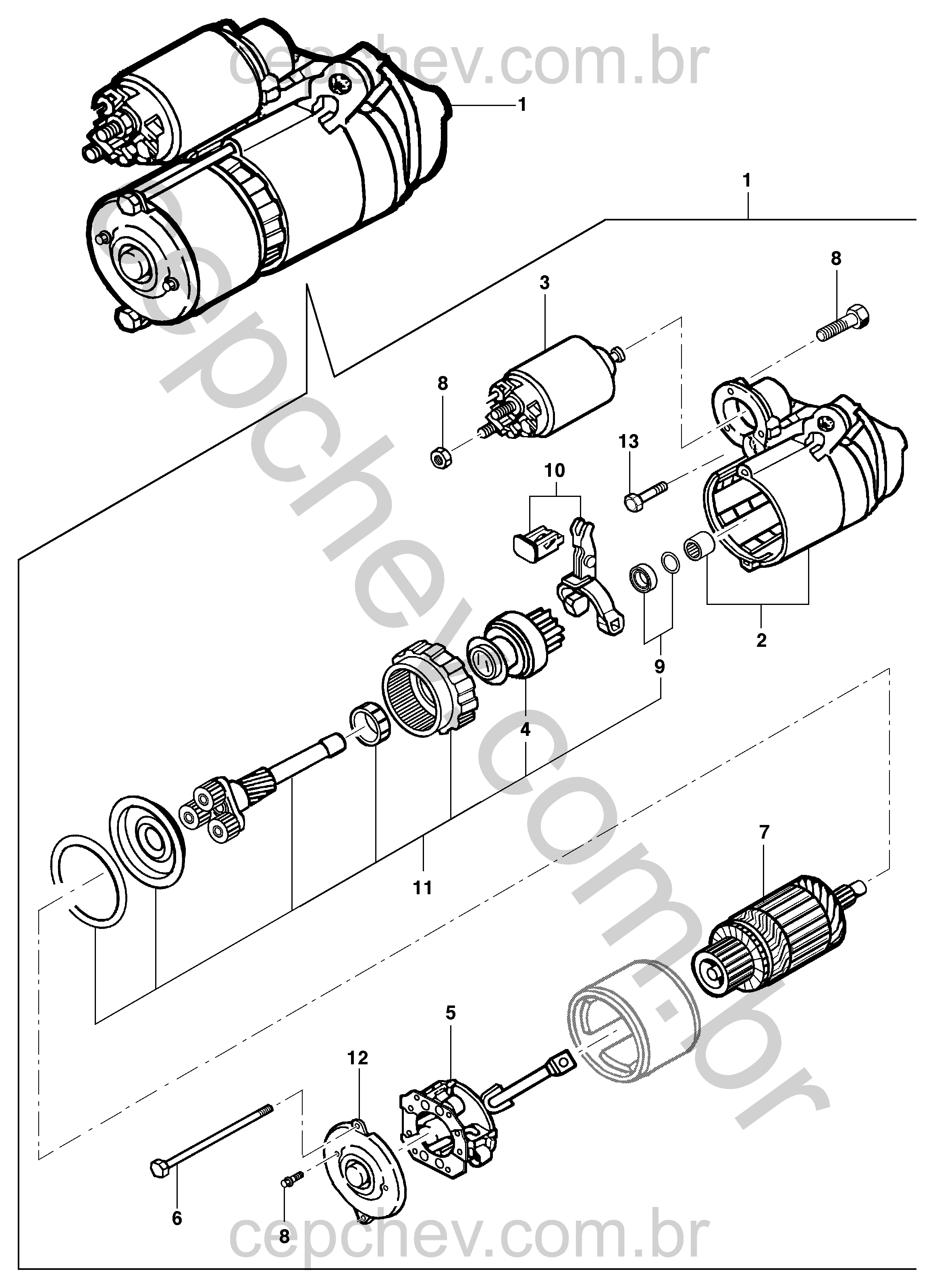 Motor de partida e componentes - DELCO