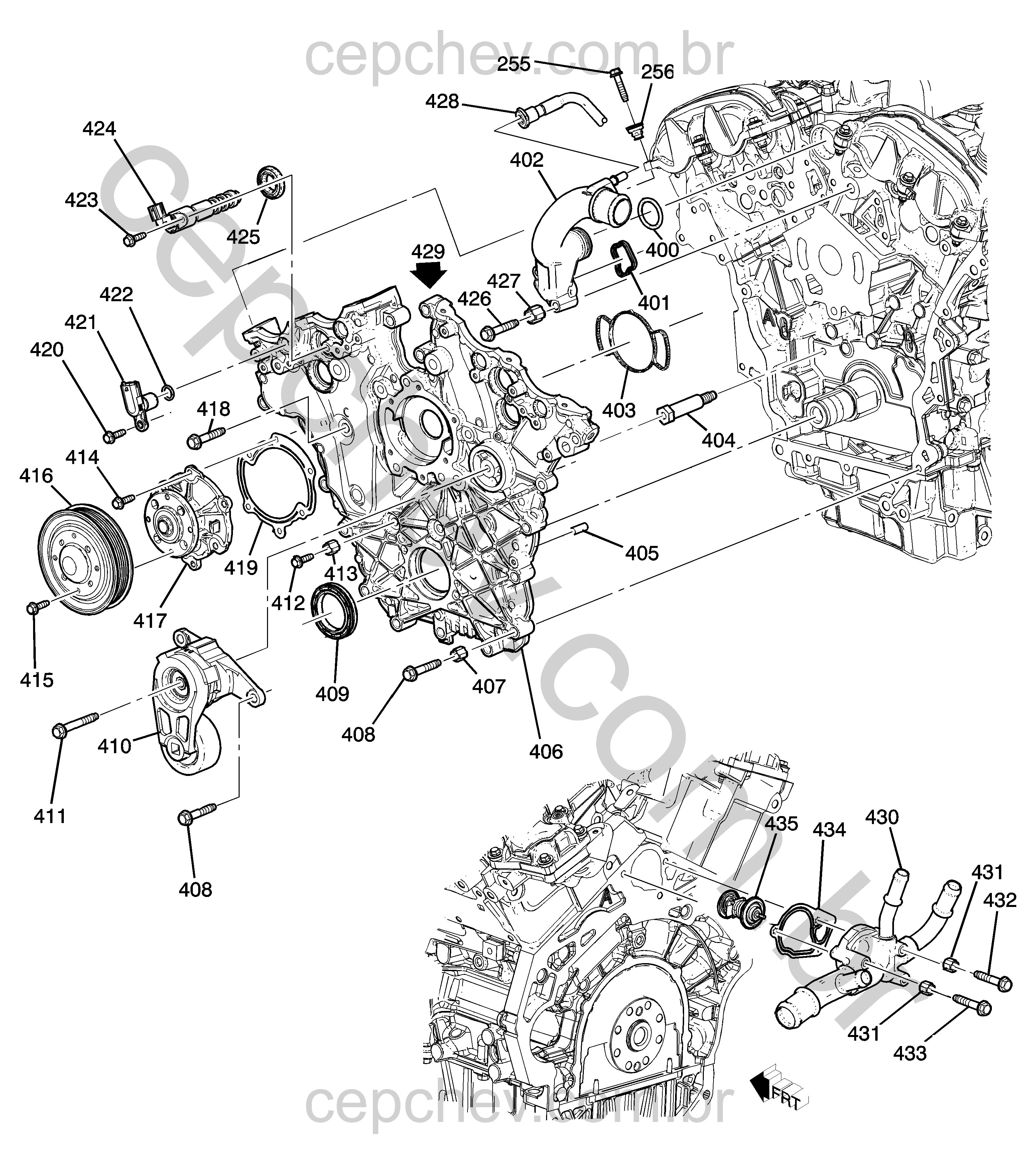 Tampa dianteira, arrefecimento e componentes do motor 3.0L V6 (LFW)