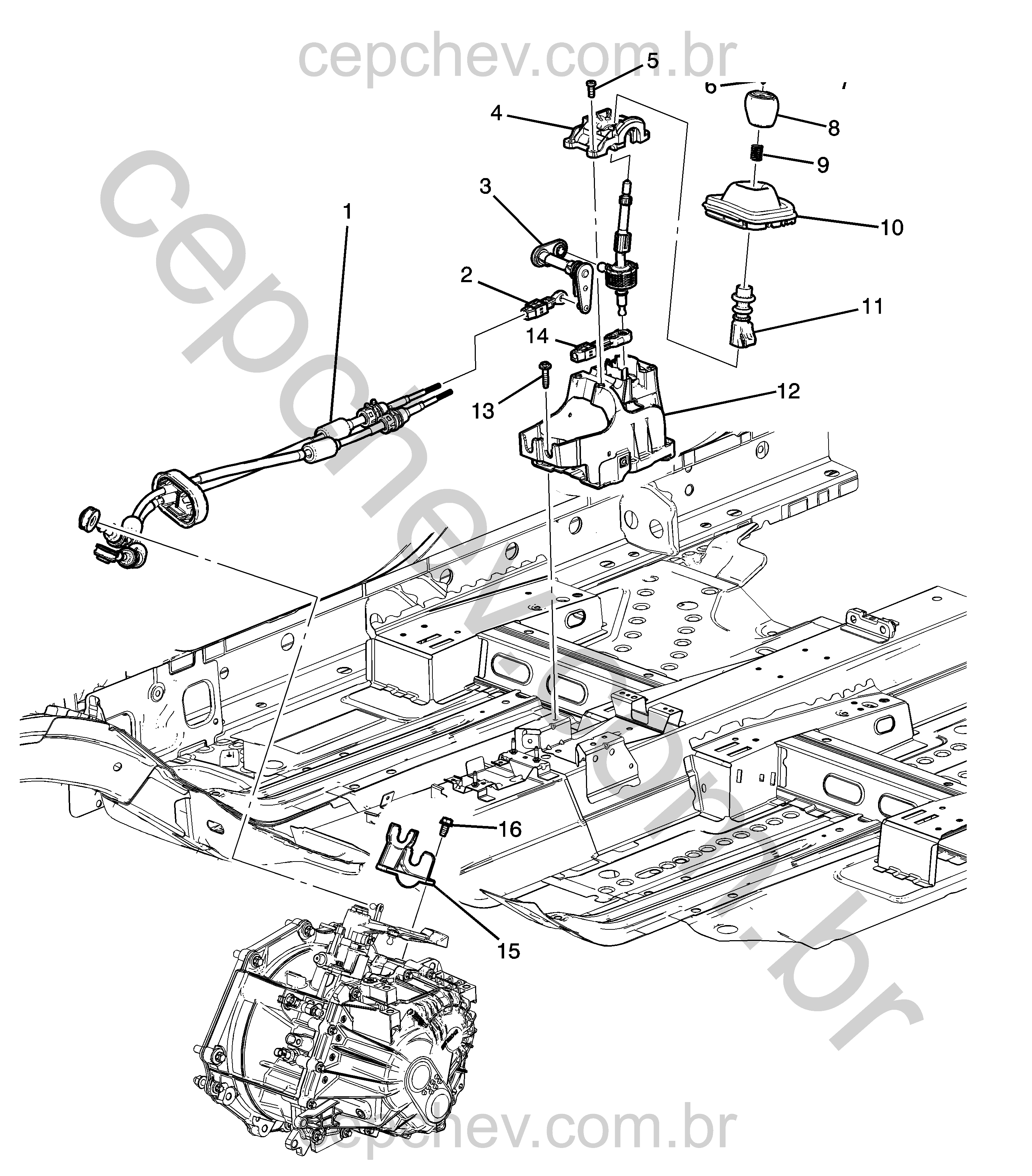 Controles e componentes da transmissão manual (LE2, MM3)