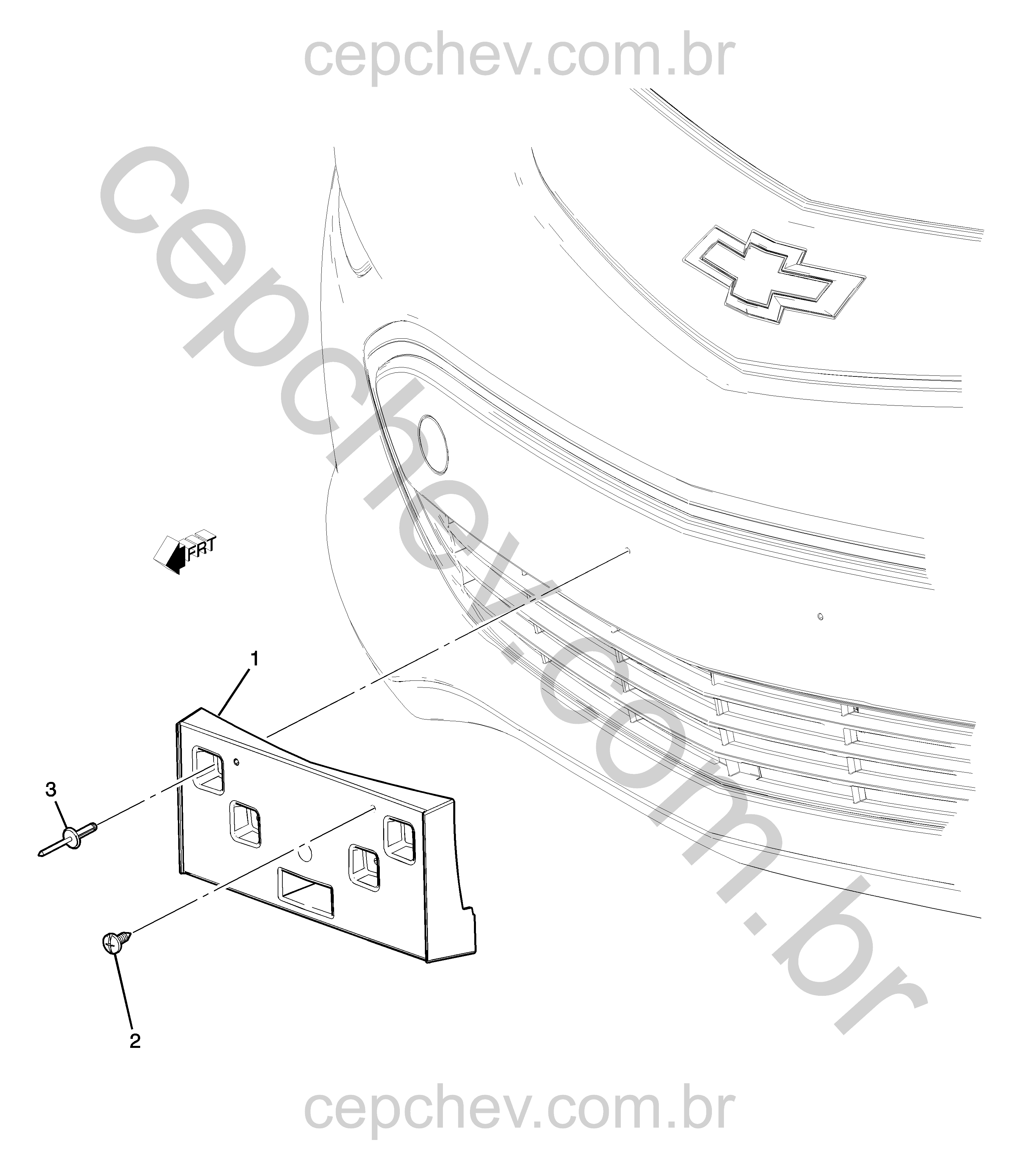 Fixação e suporte para placa dianteira com parafusos e rebites básicos