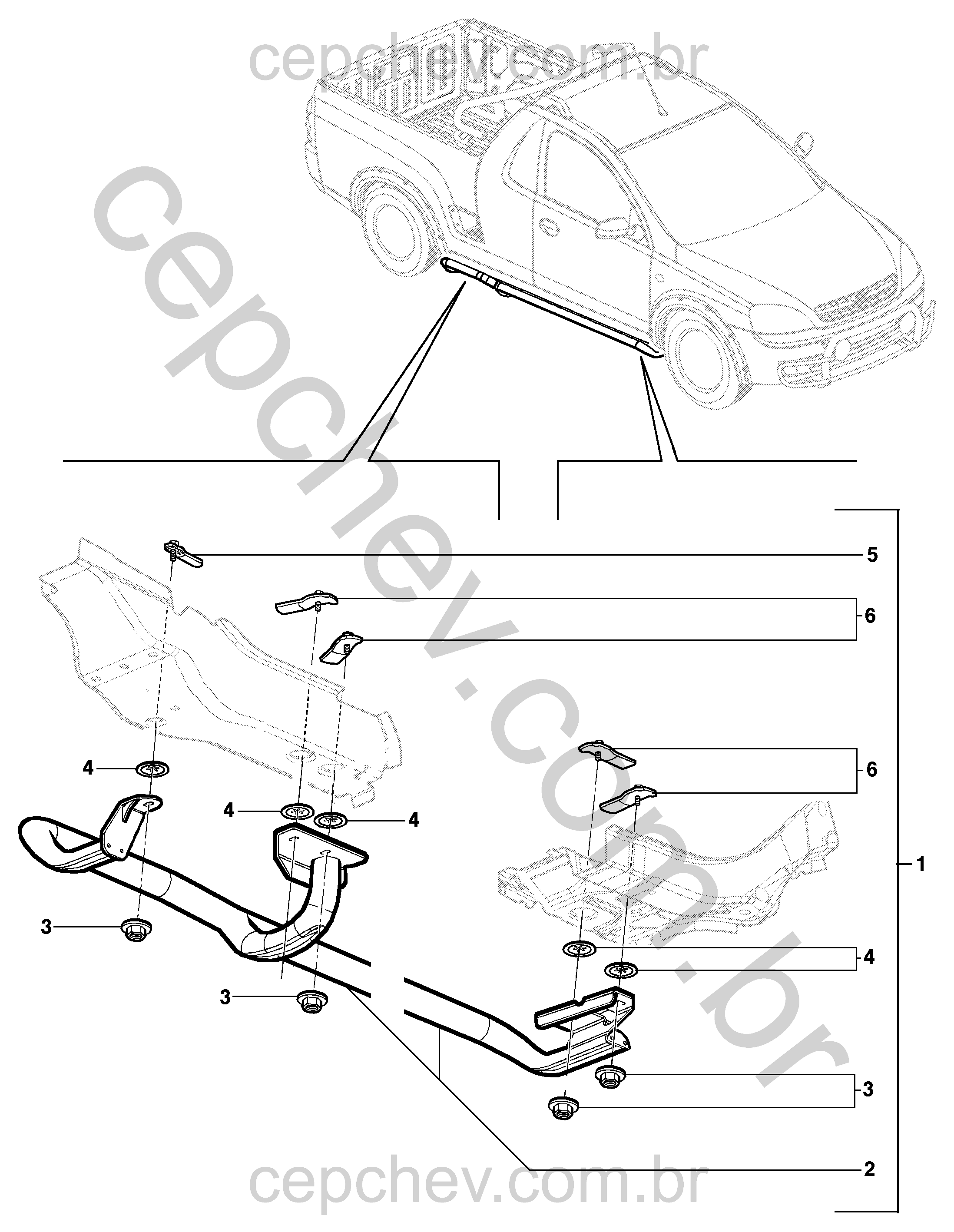 Estribo lateral e peças de apoio para carroceria