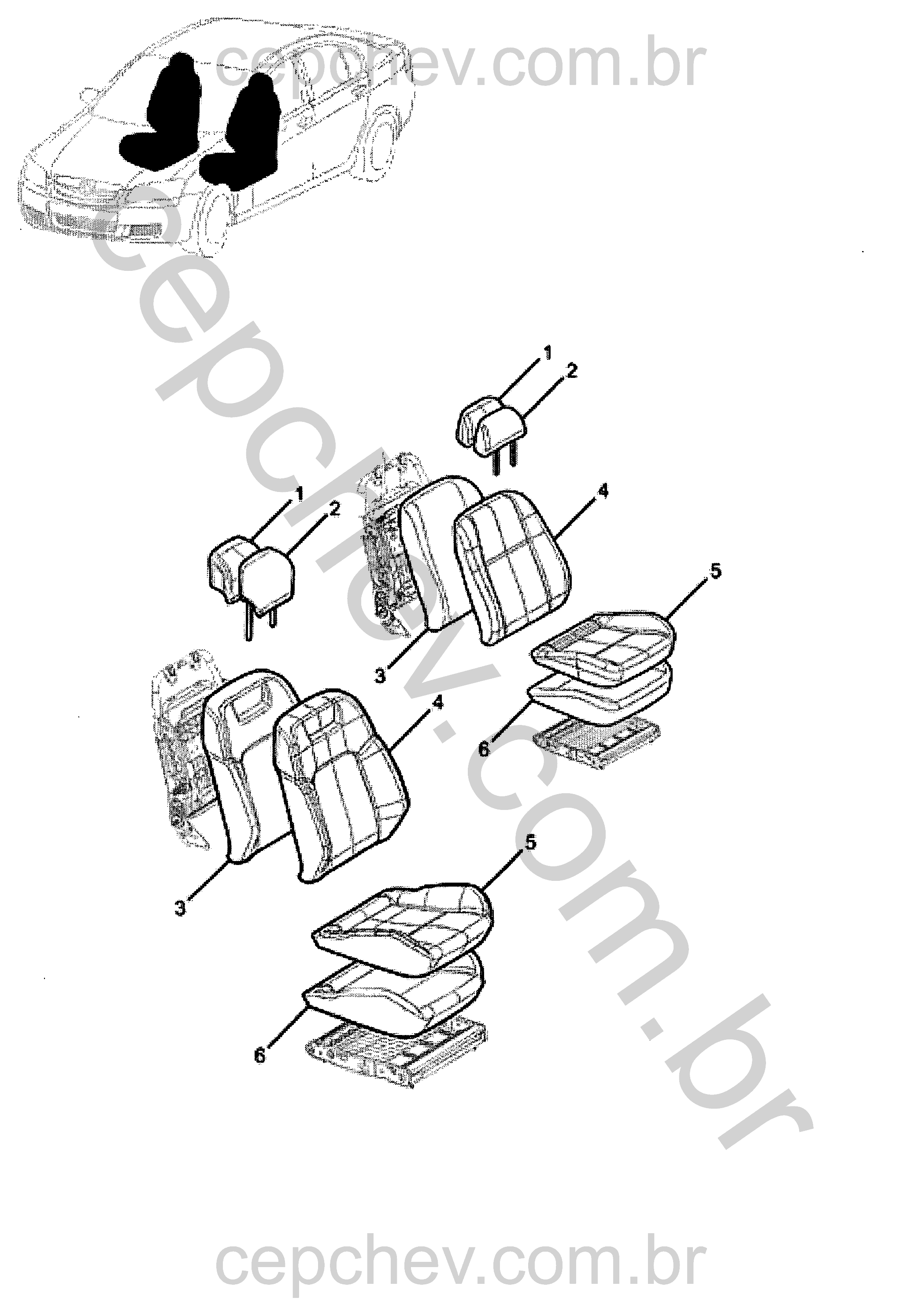 Conjunto de estofamento, almofadas e tampas para banco dianteiro
