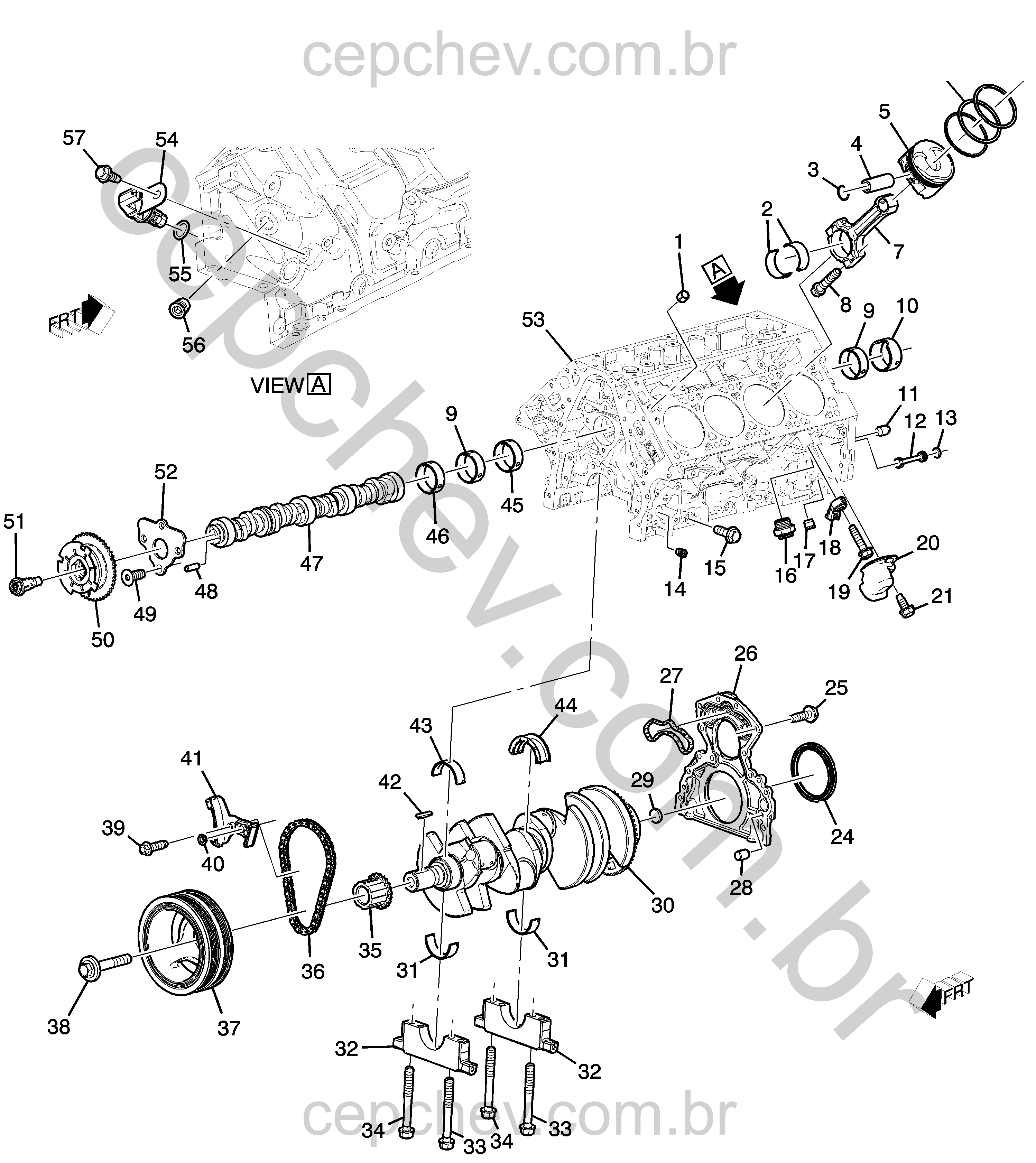 Bloco e peças do motor 6.2L V8 LT1 (6,2-7) com componentes internos essenciais