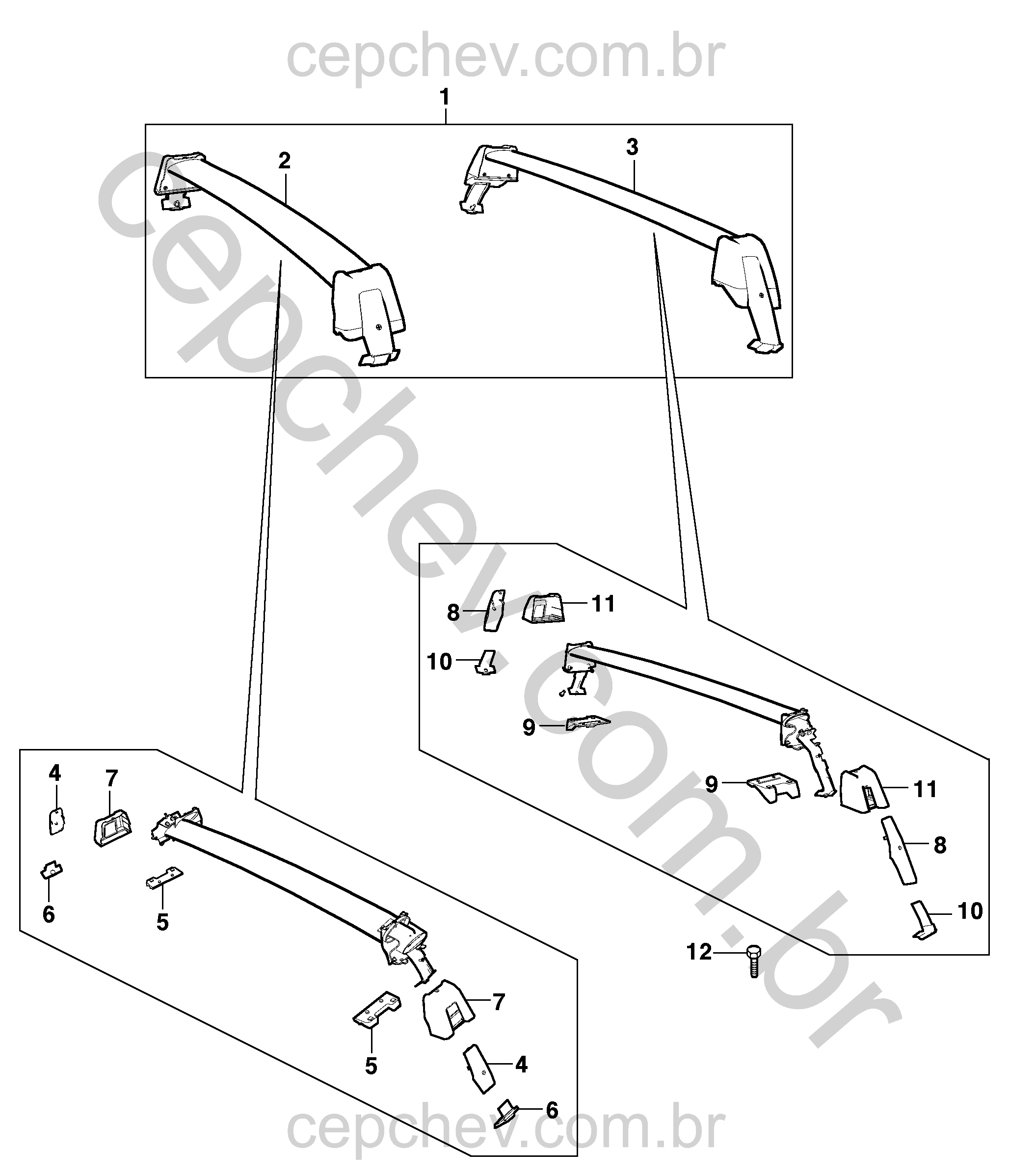 Pacote acessórios rack teto (2011–2014) CG, CH, CI48