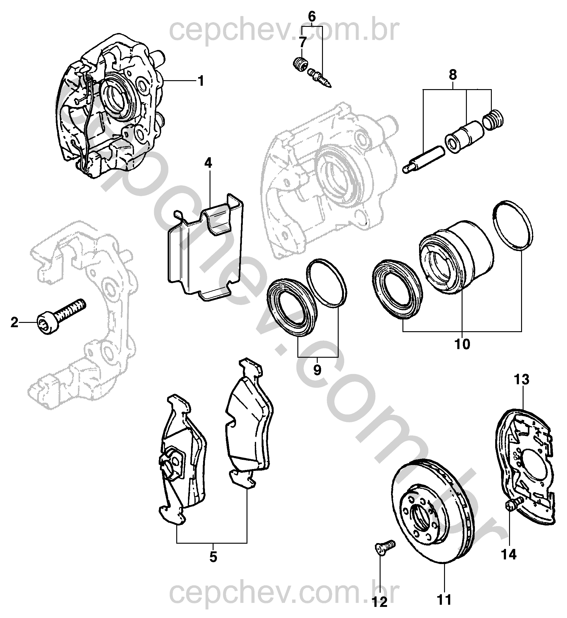 Freio dianteiro com disco ventilado, pinça e pastilhas para sedan, hatch e pick-up