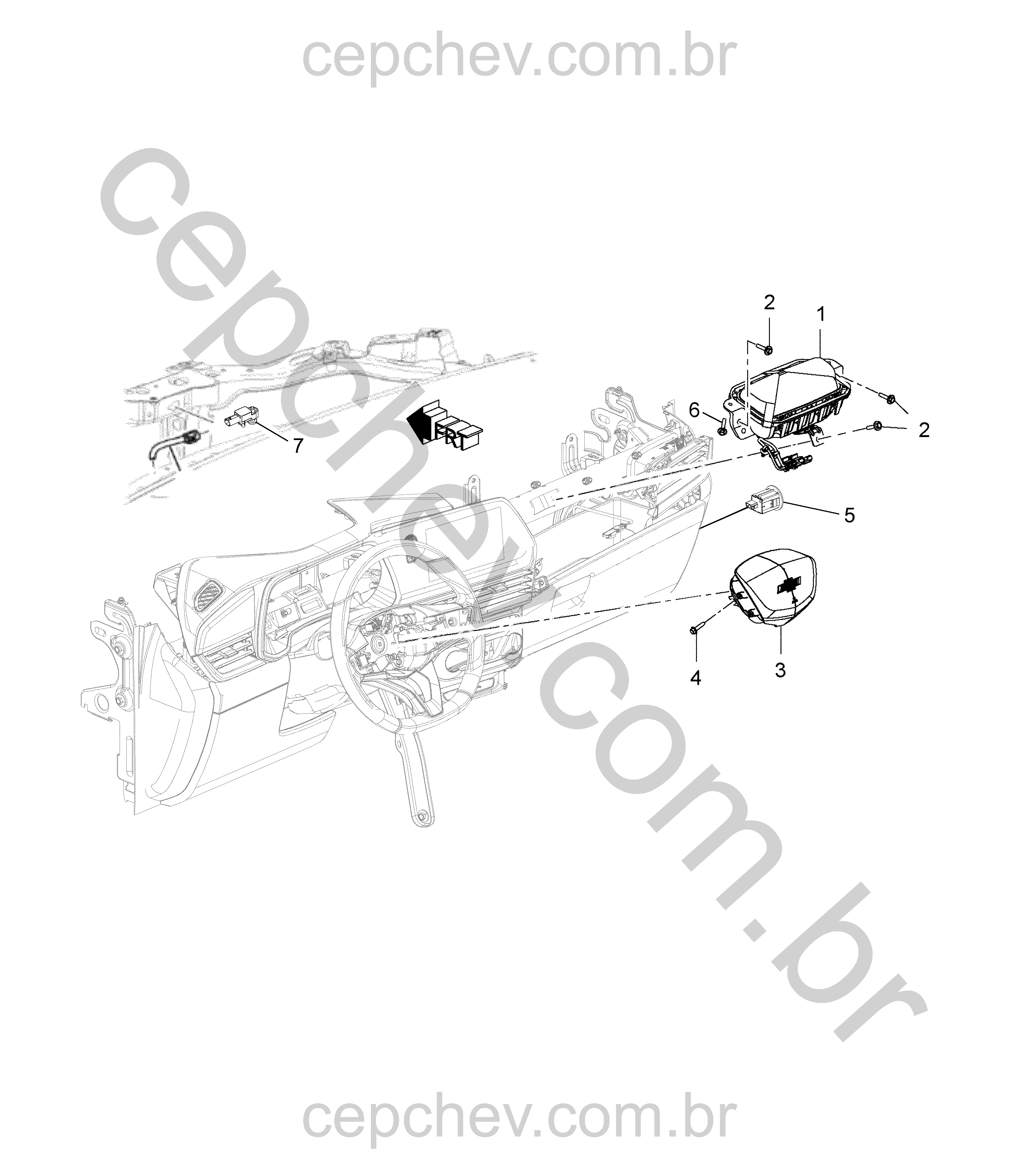 Sistema airbag com componentes para volante e painel de instrumentos