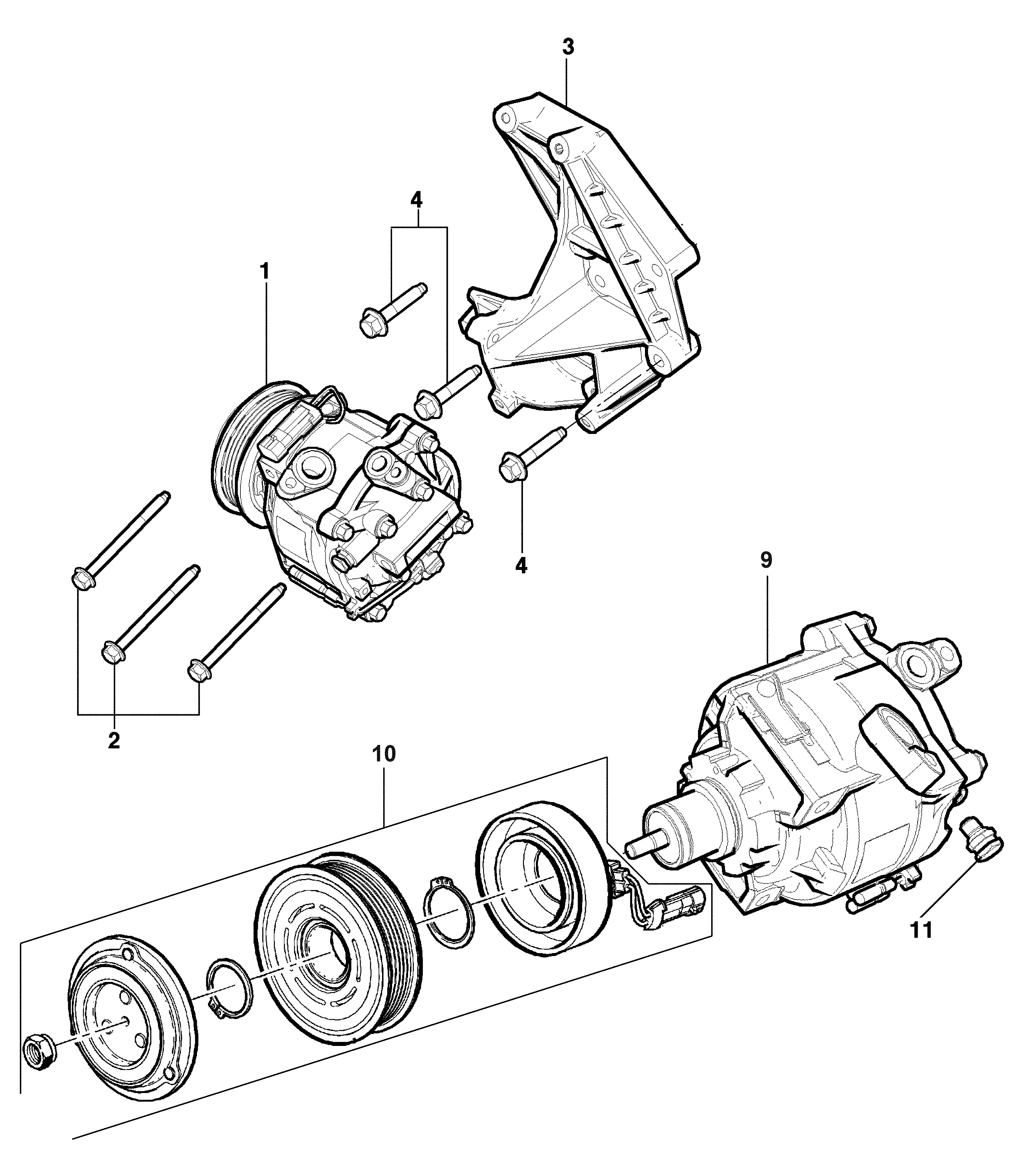 Pacote de montagem e acessórios para compressor de ar-condicionado