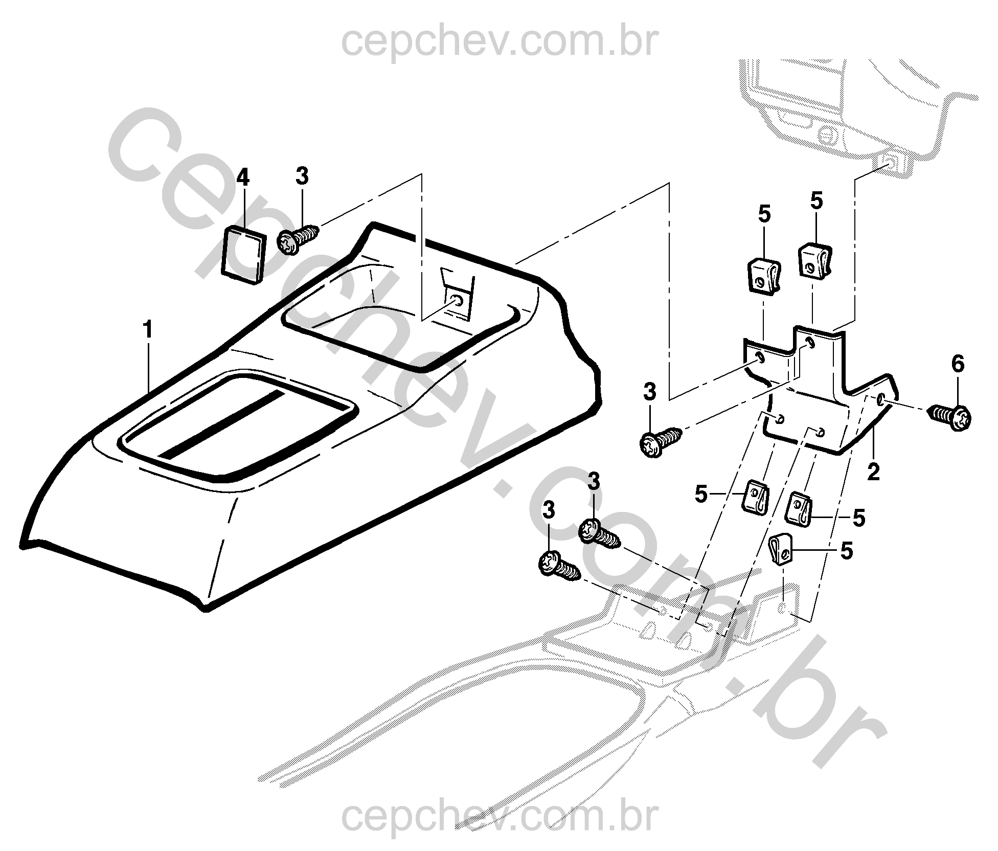 Console e peças do assoalho dianteiro (2001–2006)