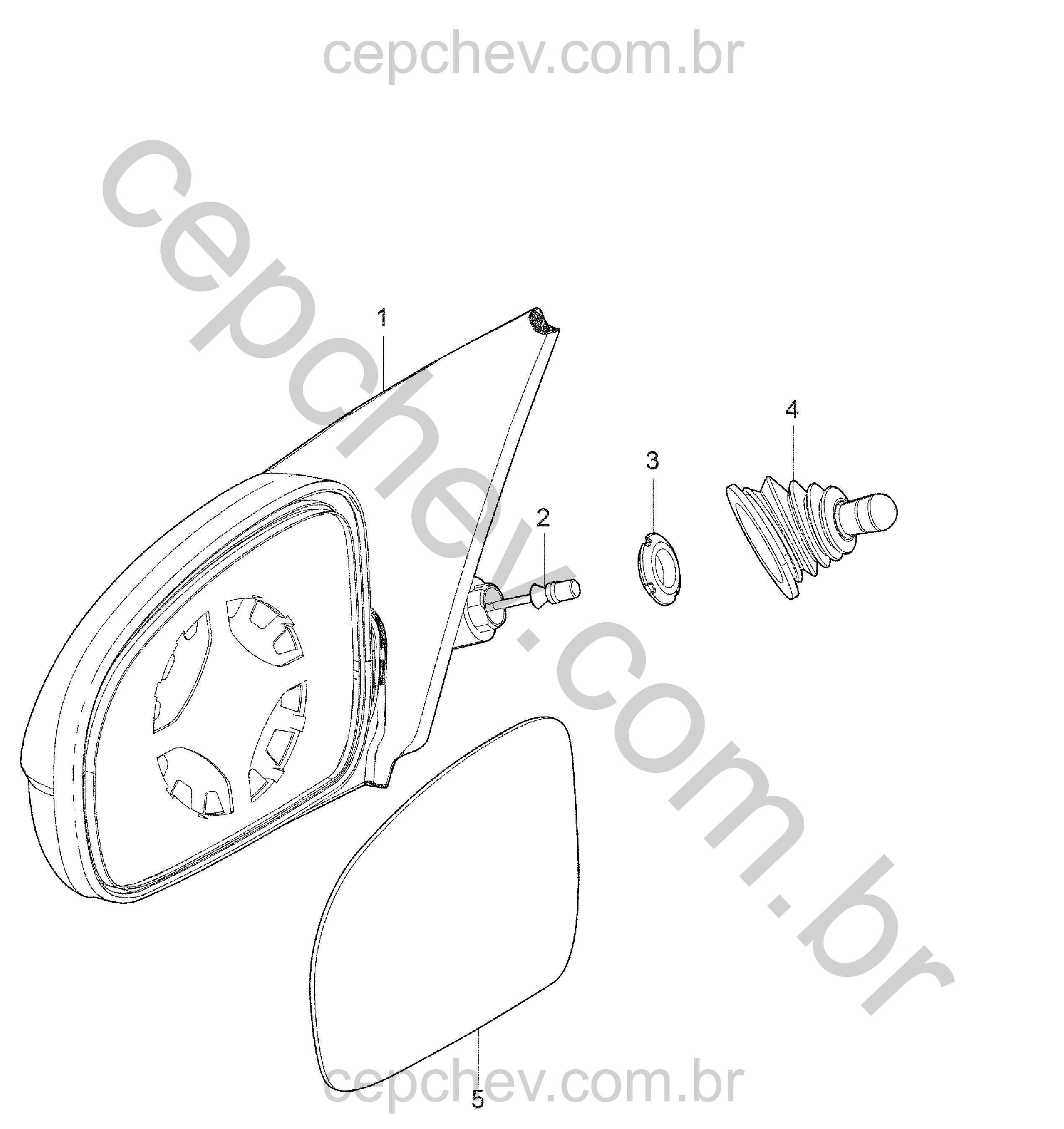 Espelhos e retrovisores externos (2001–2006) com controle e ajuste manual