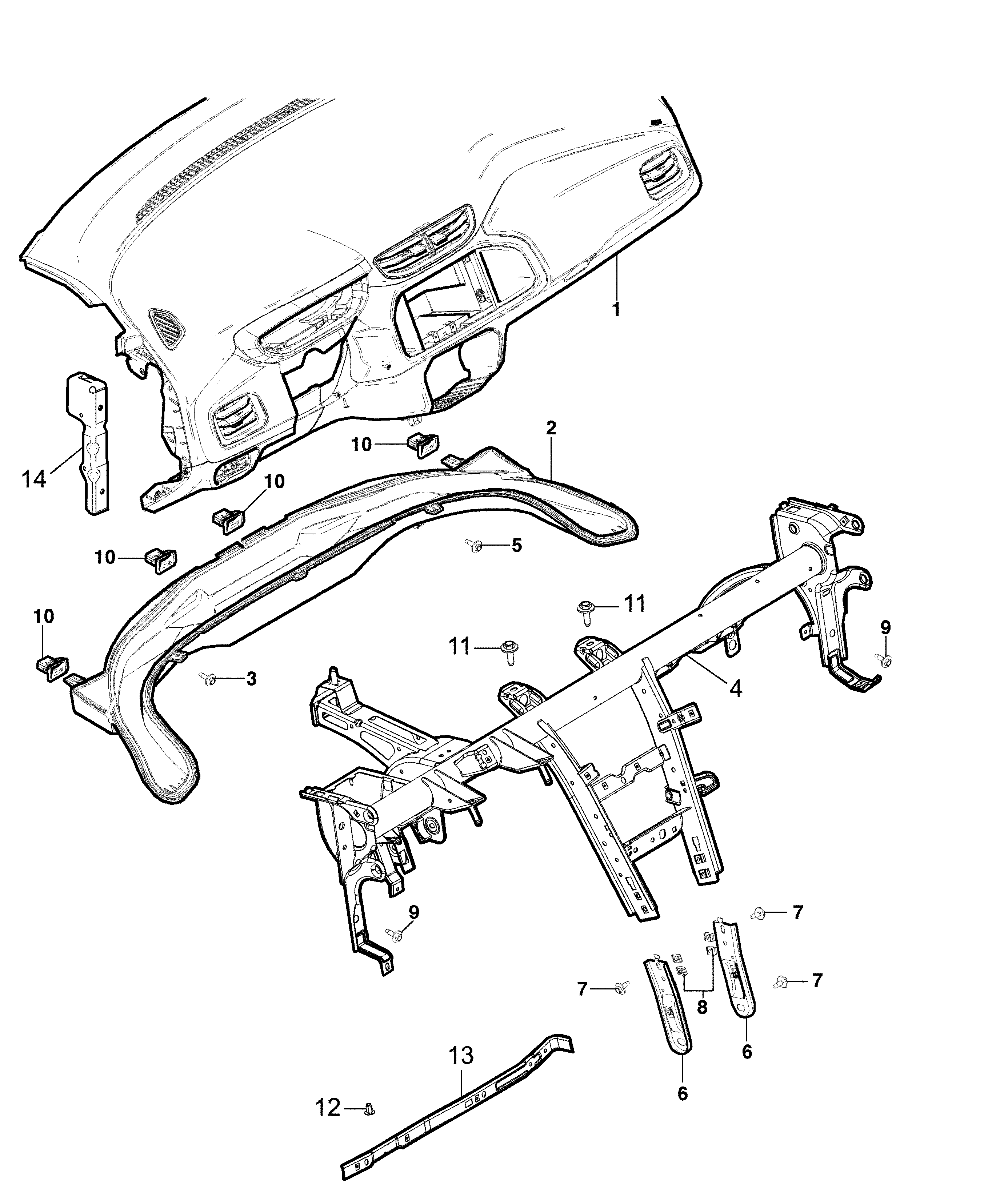 Painel de instrumentos e suporte com fixações e dutos de ar externo