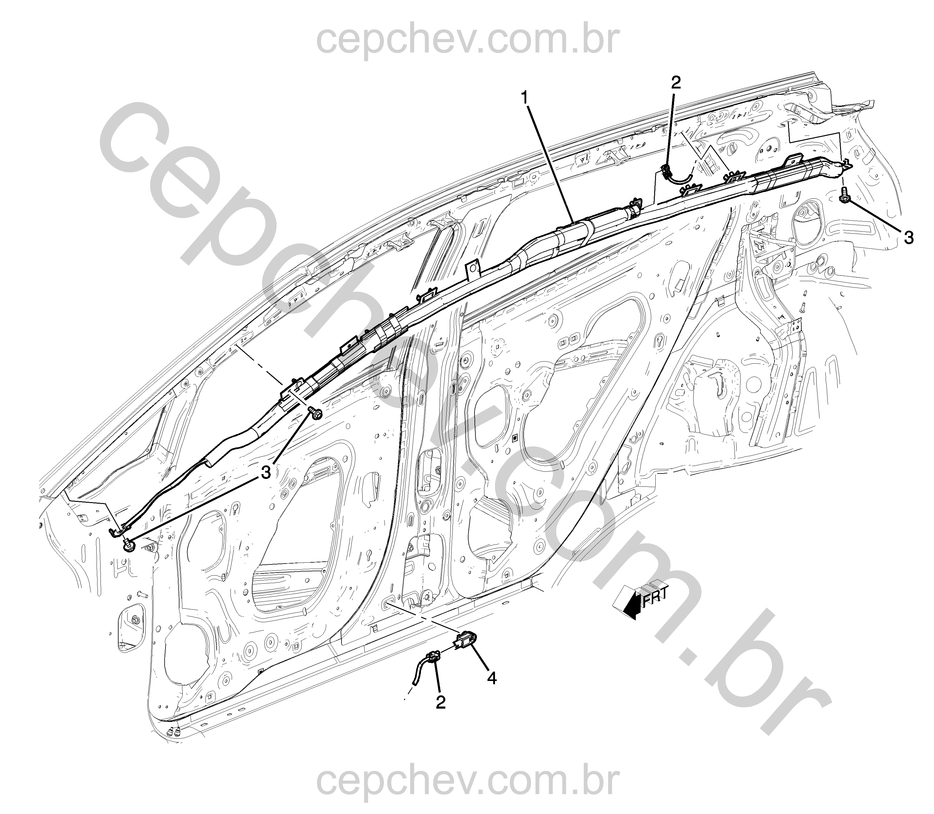 Sistema de proteção airbag lateral e teto com sensores e trilhos