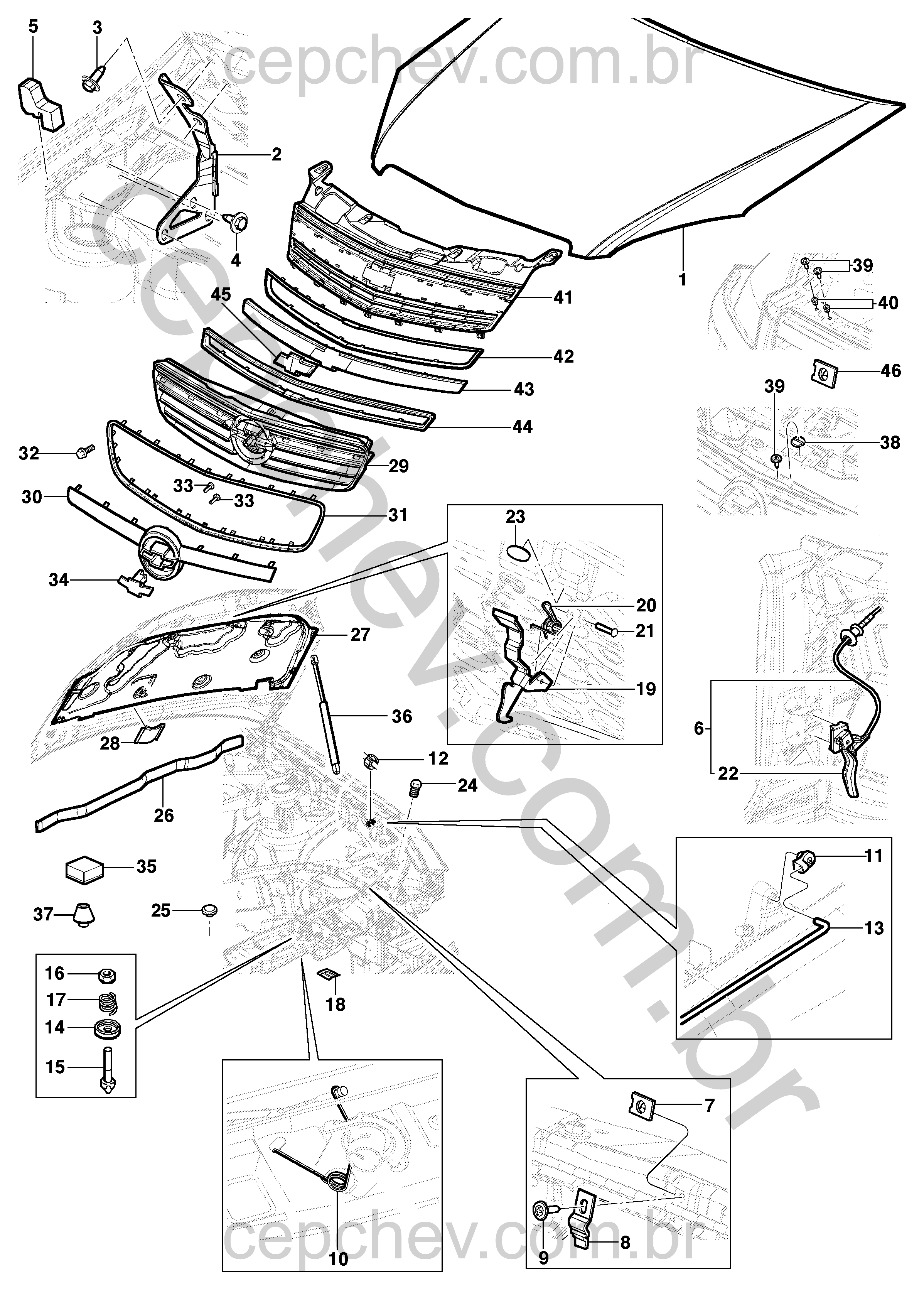 Capuz do motor e grade do radiador (Hatch/Sedan)
