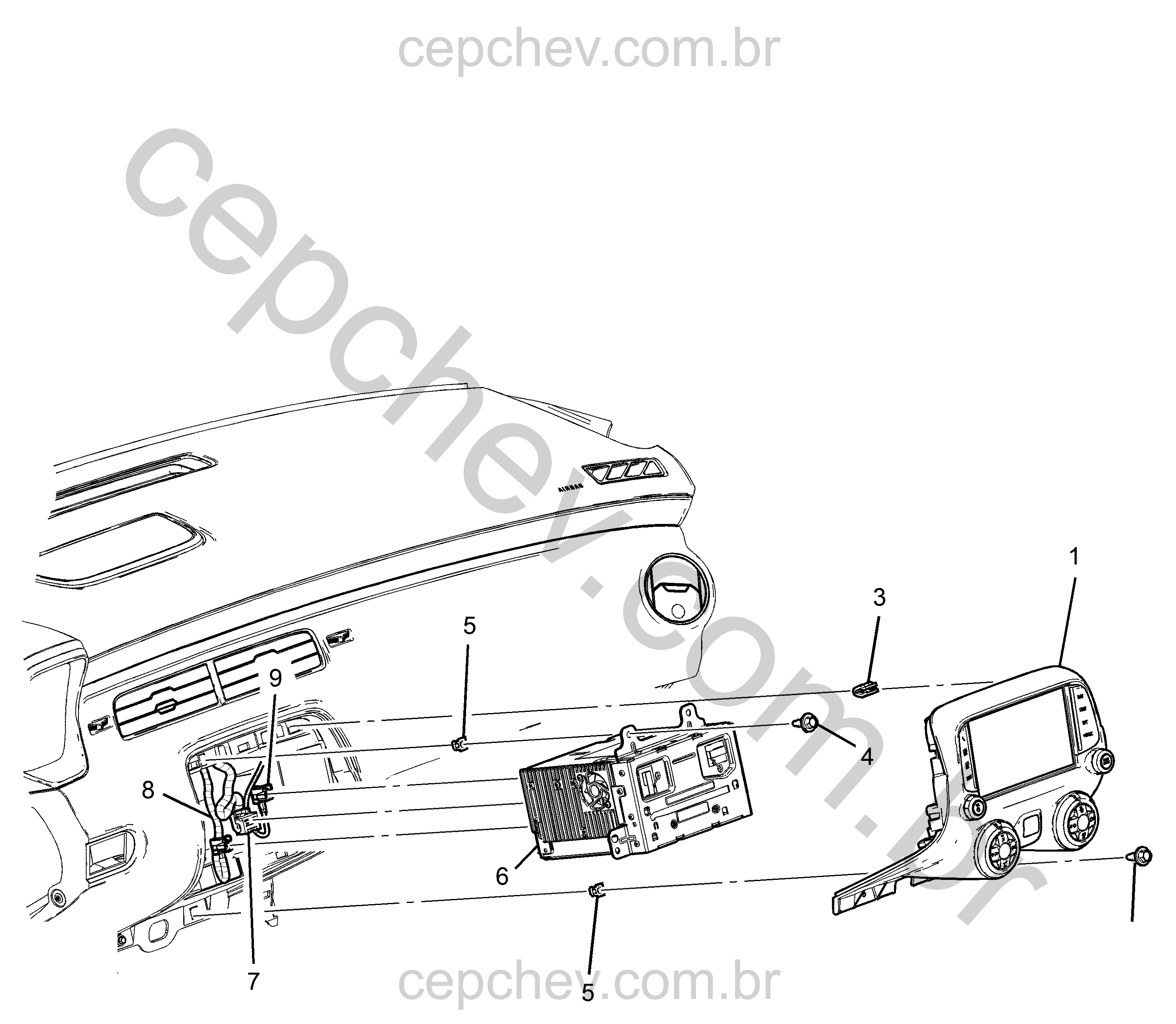 Fixação e acessórios para rádio, antena e fiação do painel