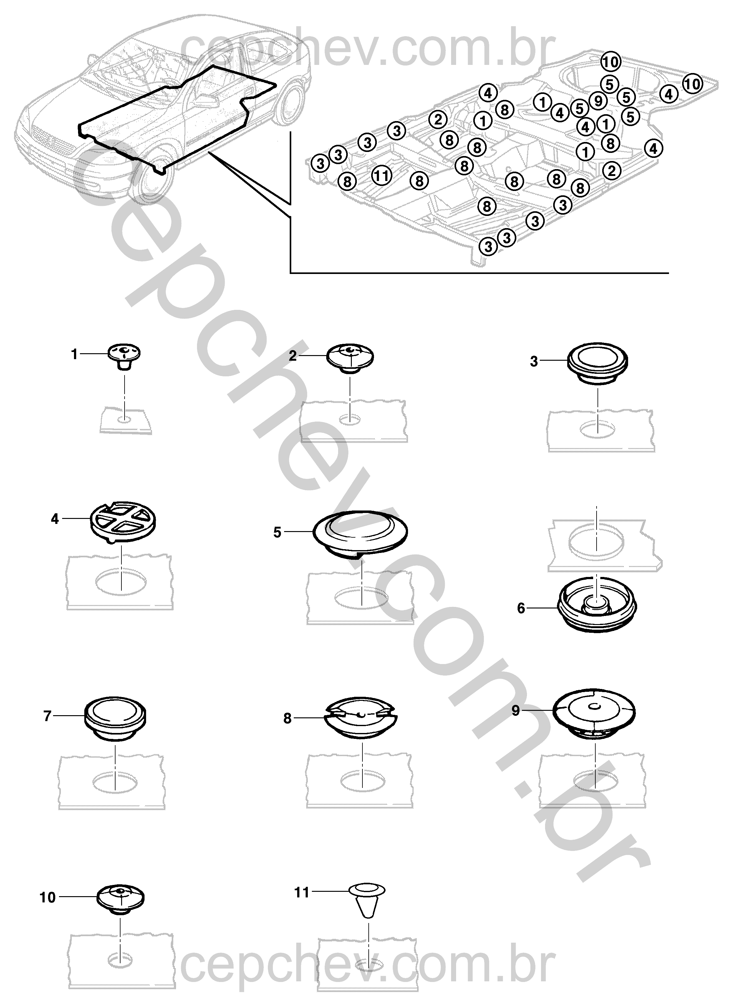 Vedadores e tampões de dreno do assoalho (14–40 mm)