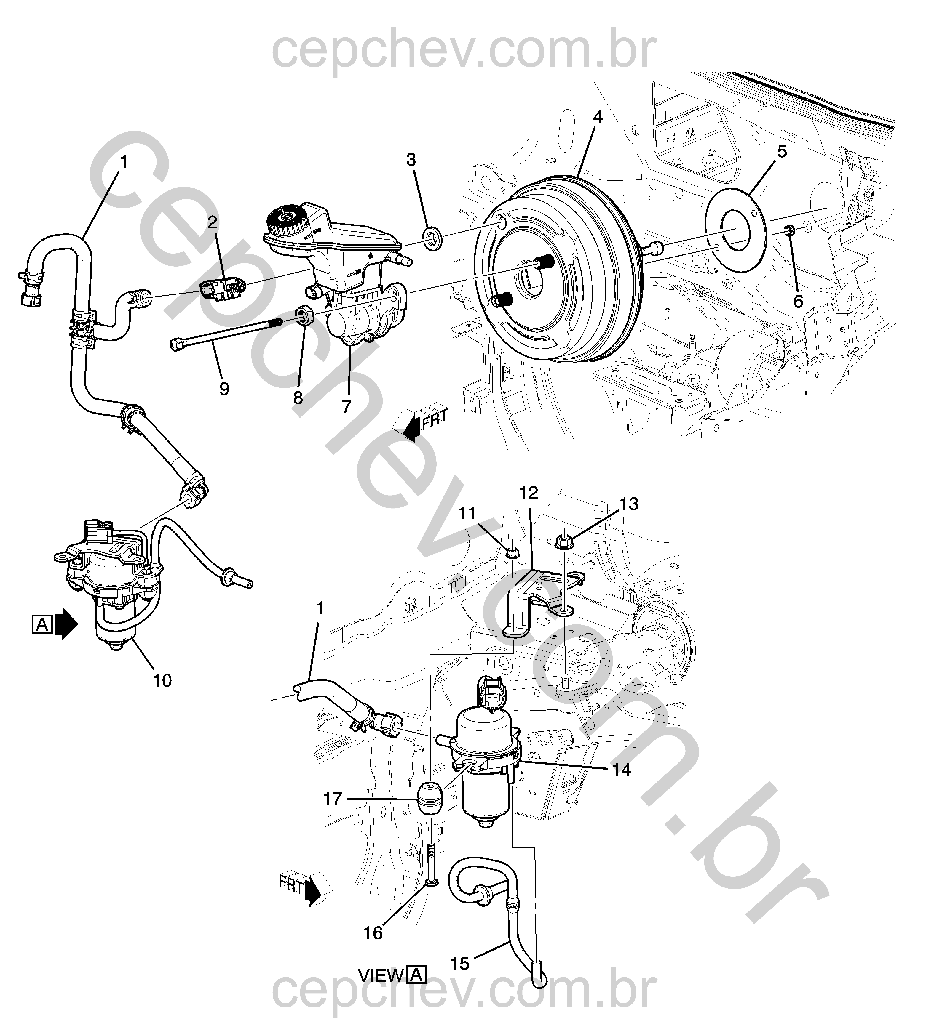 Servomotor e cilindro mestre do freio com tubulações a vácuo (2016)