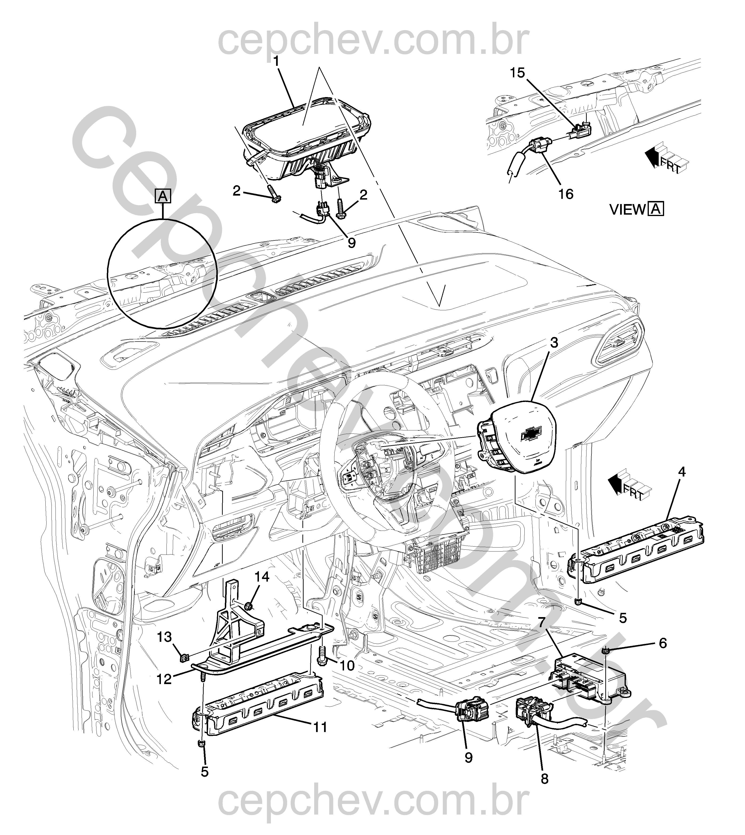 Sistema airbag motorista e passageiro com módulos e sensores completos
