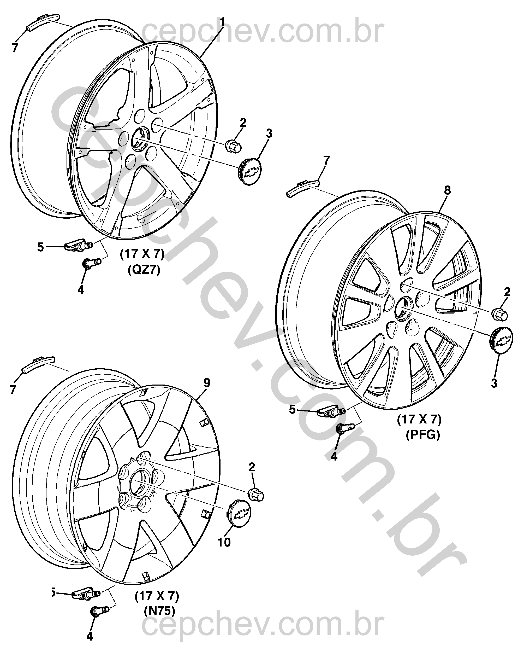 Rodas e tampas rodas (2011) com acessórios e sensor de pressão pneu