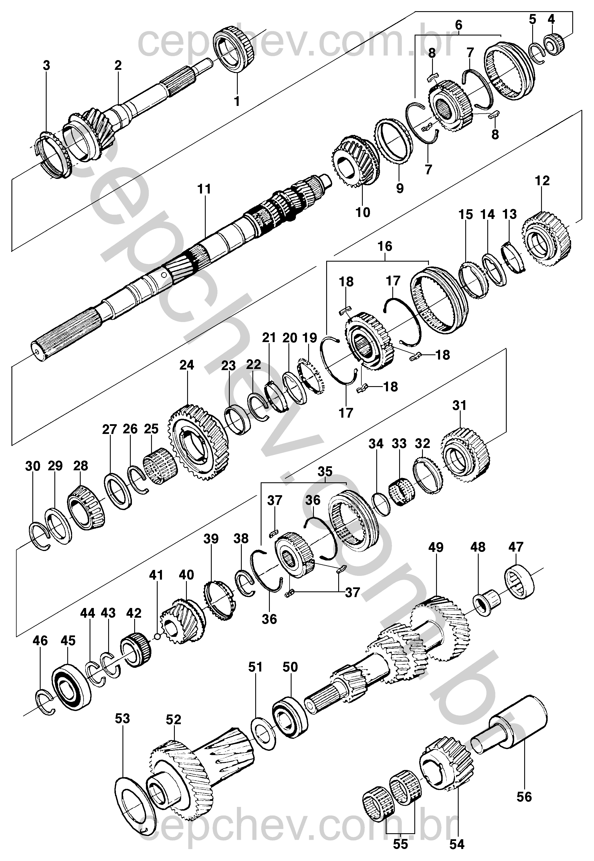 Componentes da transmissão para motor LK6, LM3, LN2 e LG1