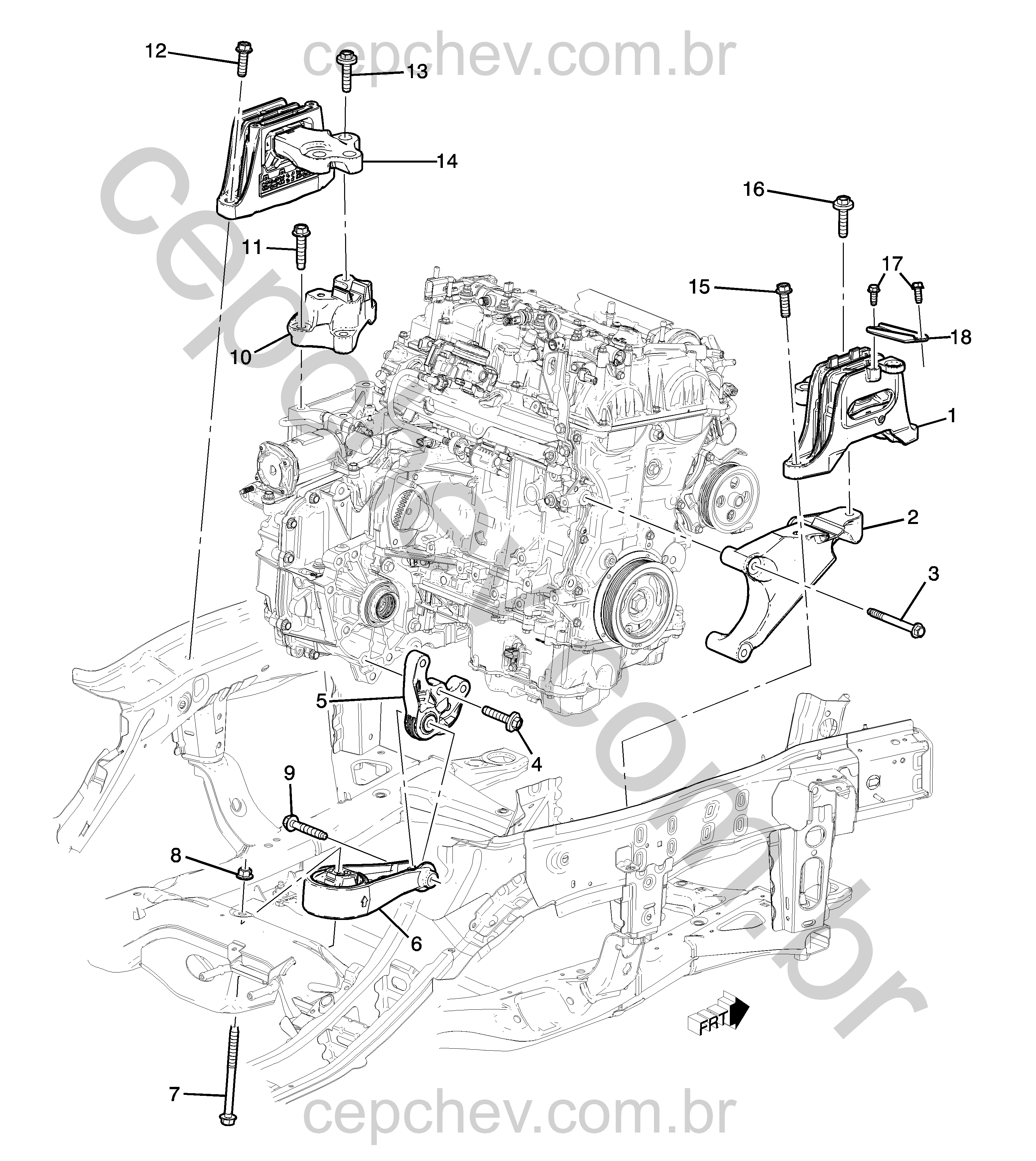 Montagem motor 1.5 automático (2020–2024) e suportes de transmissão