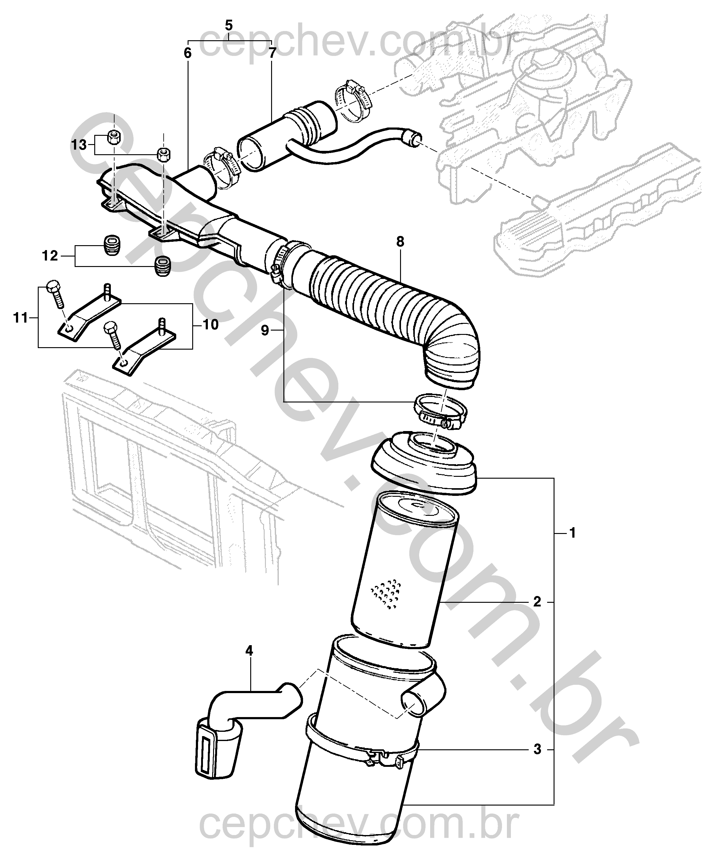 Filtro de ar e dutos para motor gasolina LN2 (Ø23,0 mm)