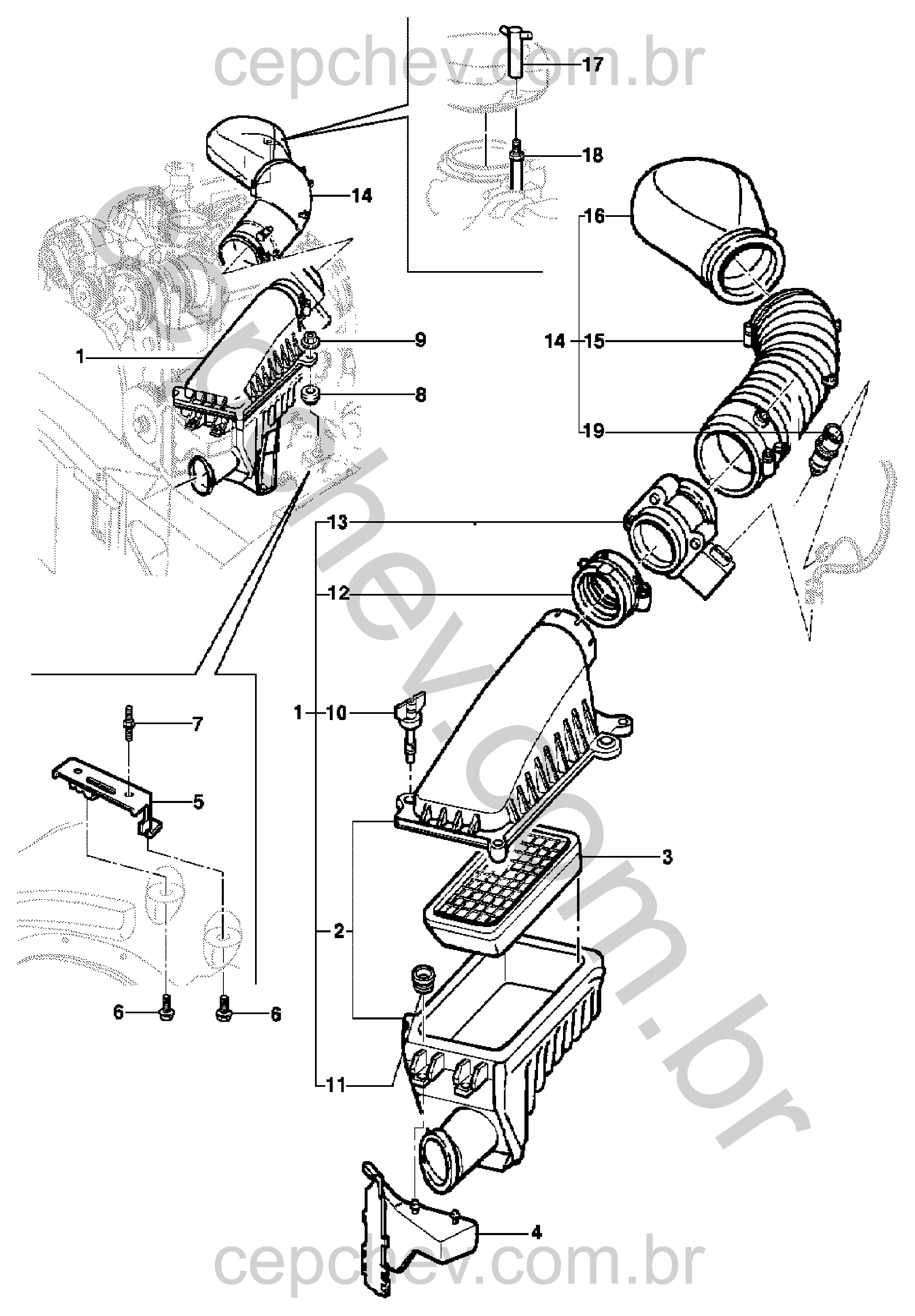 Filtro de ar e componentes para motor gasolina L35/LG3/LW9