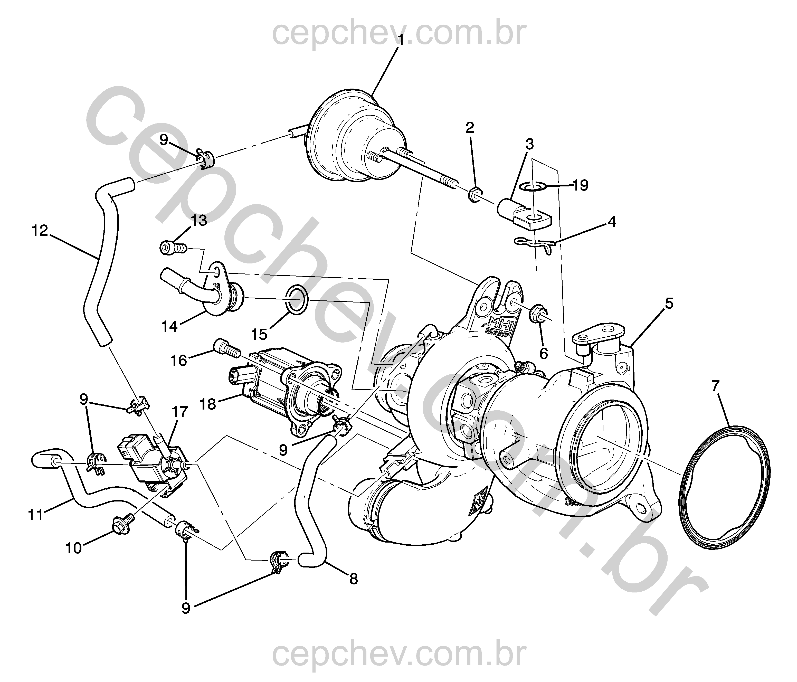 Turbo alimentador conjunto (LEX/1.4P) com válvulas, solenoides e mangueiras básicas