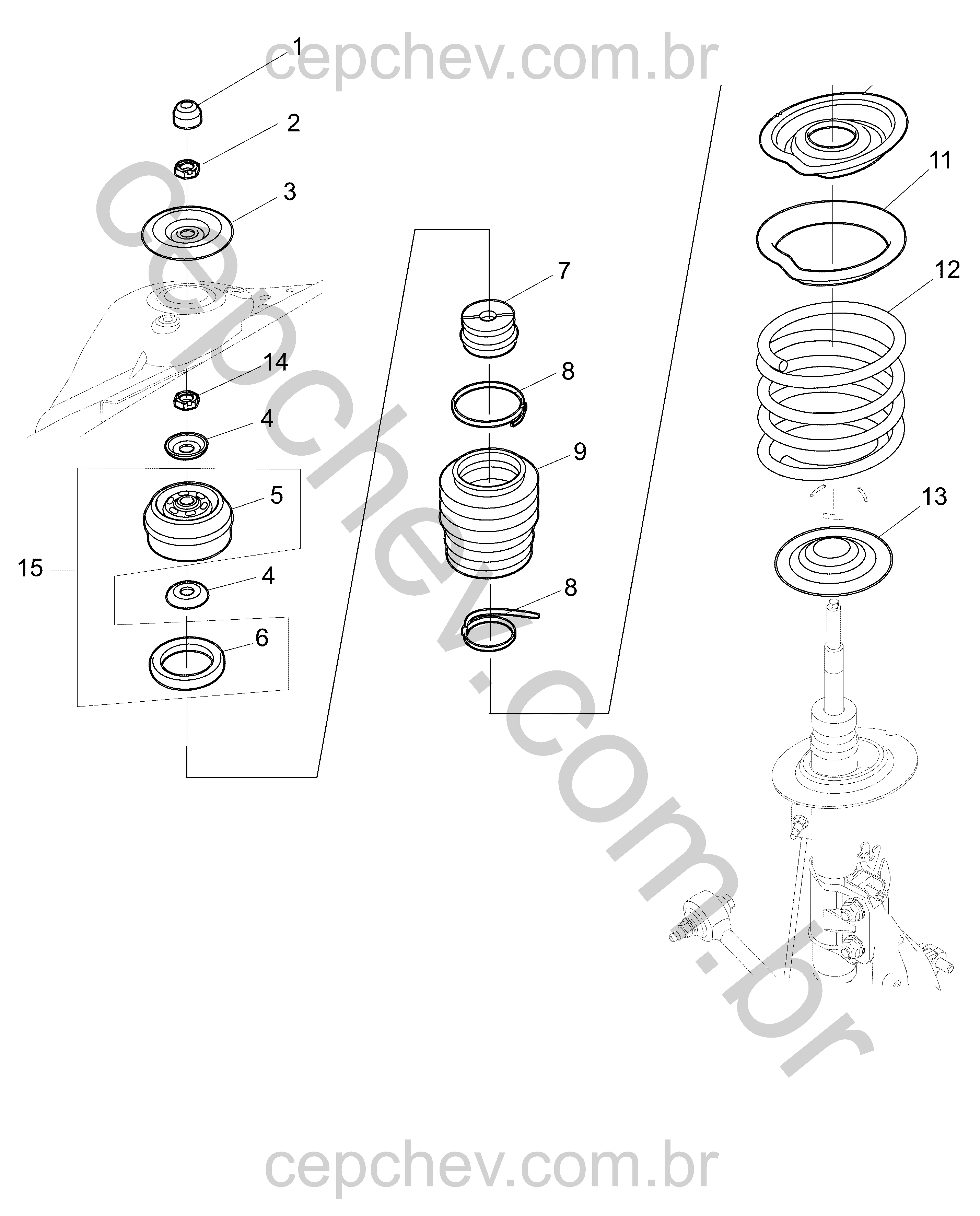 Suspensão dianteira e direção com molas, suportes e rolamentos (86 mm)