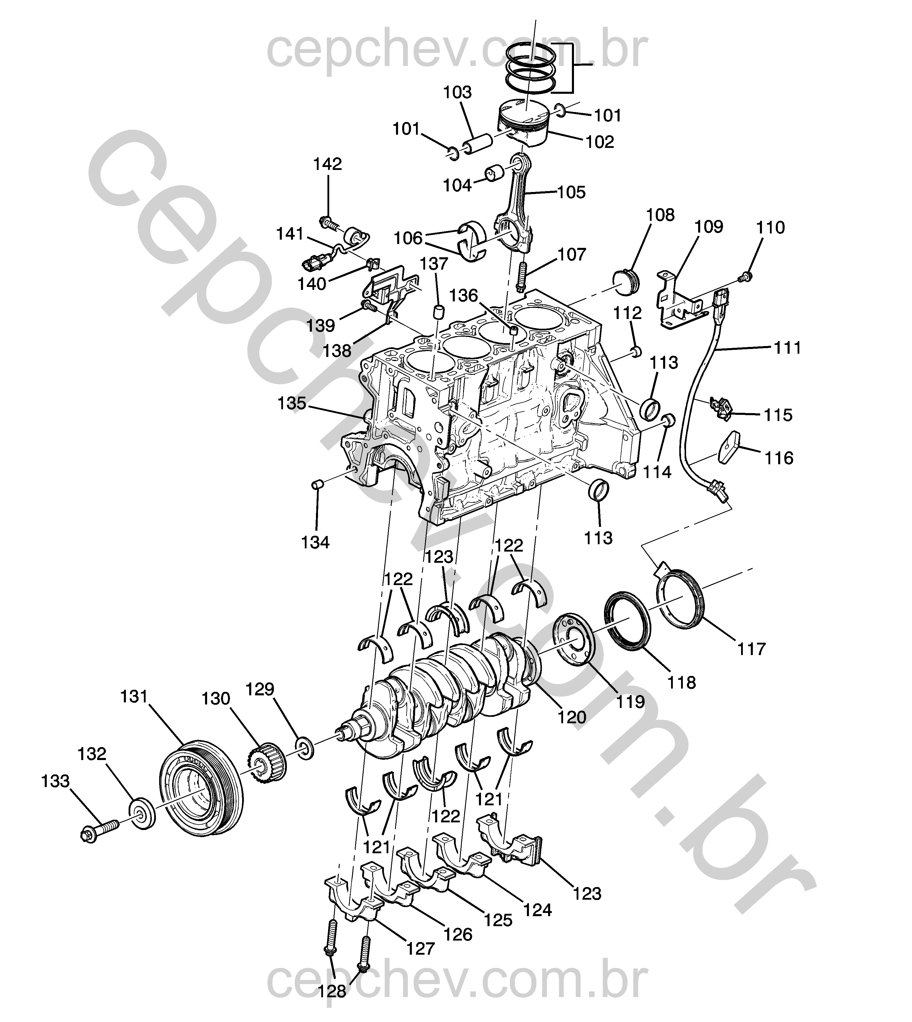 Motor 1.8L L4 (2014) peças internas, bloco e árvore manivelas